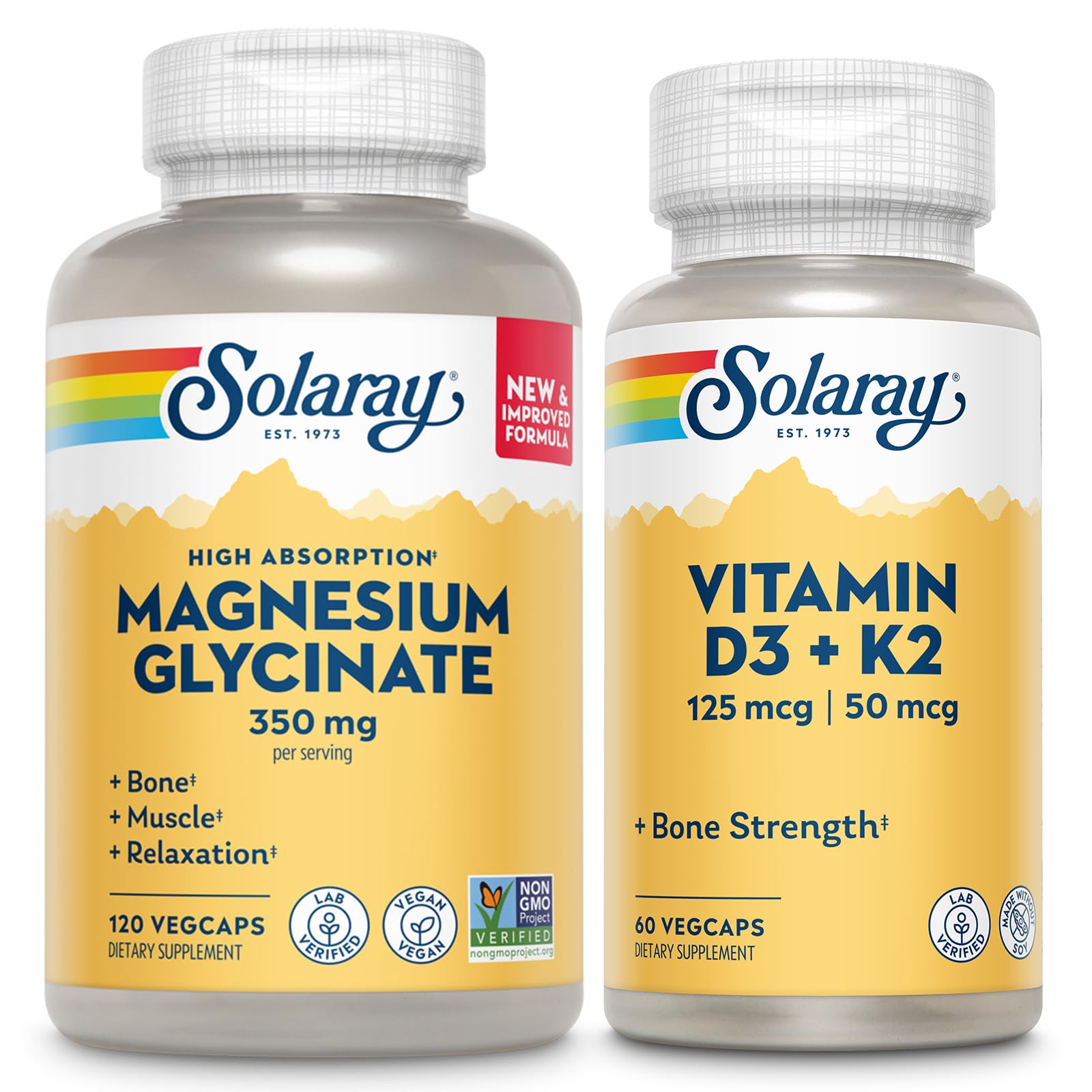 Solaray Magnesium Glycinate and Vitamin D3 K2 Bundle Capsule, 60 VegCaps
