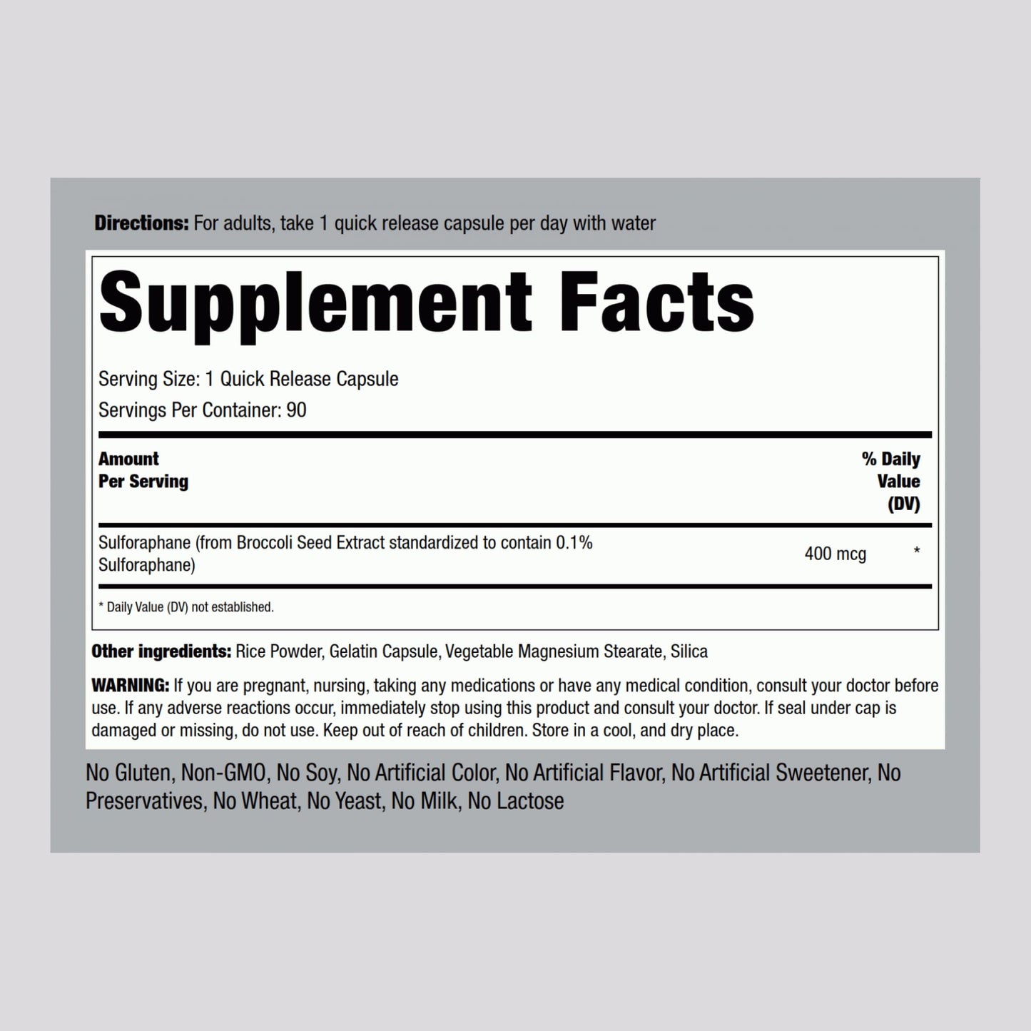 Piping Rock Sulforaphane Supplement Capsules 400mcg, 90 Count