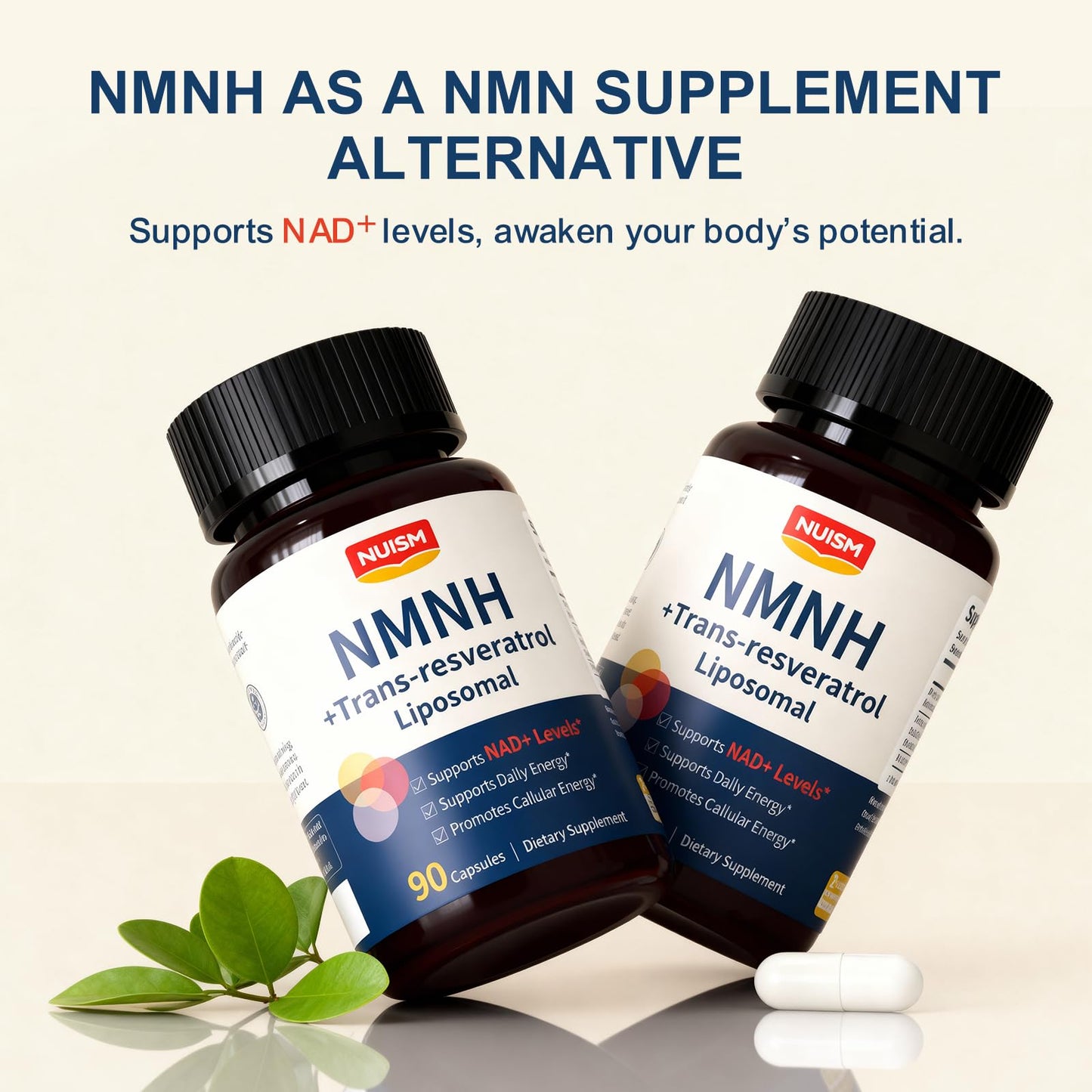 NUISM NMNH NAD+ Supplement, Liposomal NMN NAD+ & Resveratrol Complex for Cellular Energy, Healthy Aging & Metabolic Support, Capsule, 90 Count