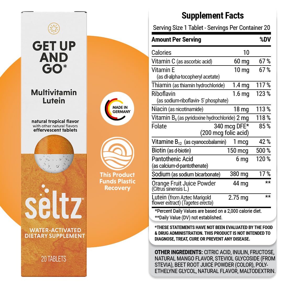Seltz Multivitamin Drink Tablets, Effervescent Lutein with Daily Energy, 20 Tablets
