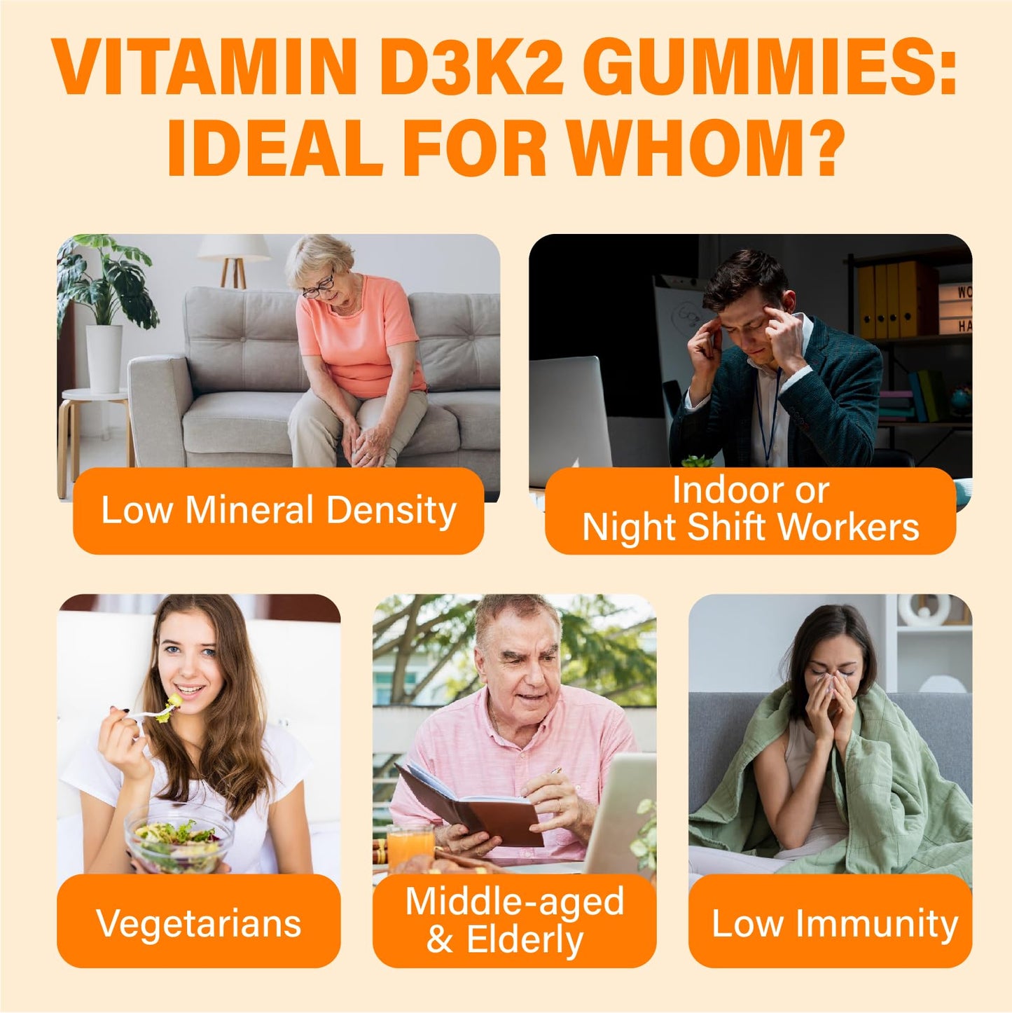 Edmmyliy Vitamin D3 Gummies with K2, Methyl B12, Calcium, Magnesium, Zinc and Elderberry - Sugar-Free, Vegan, 120 Gummies