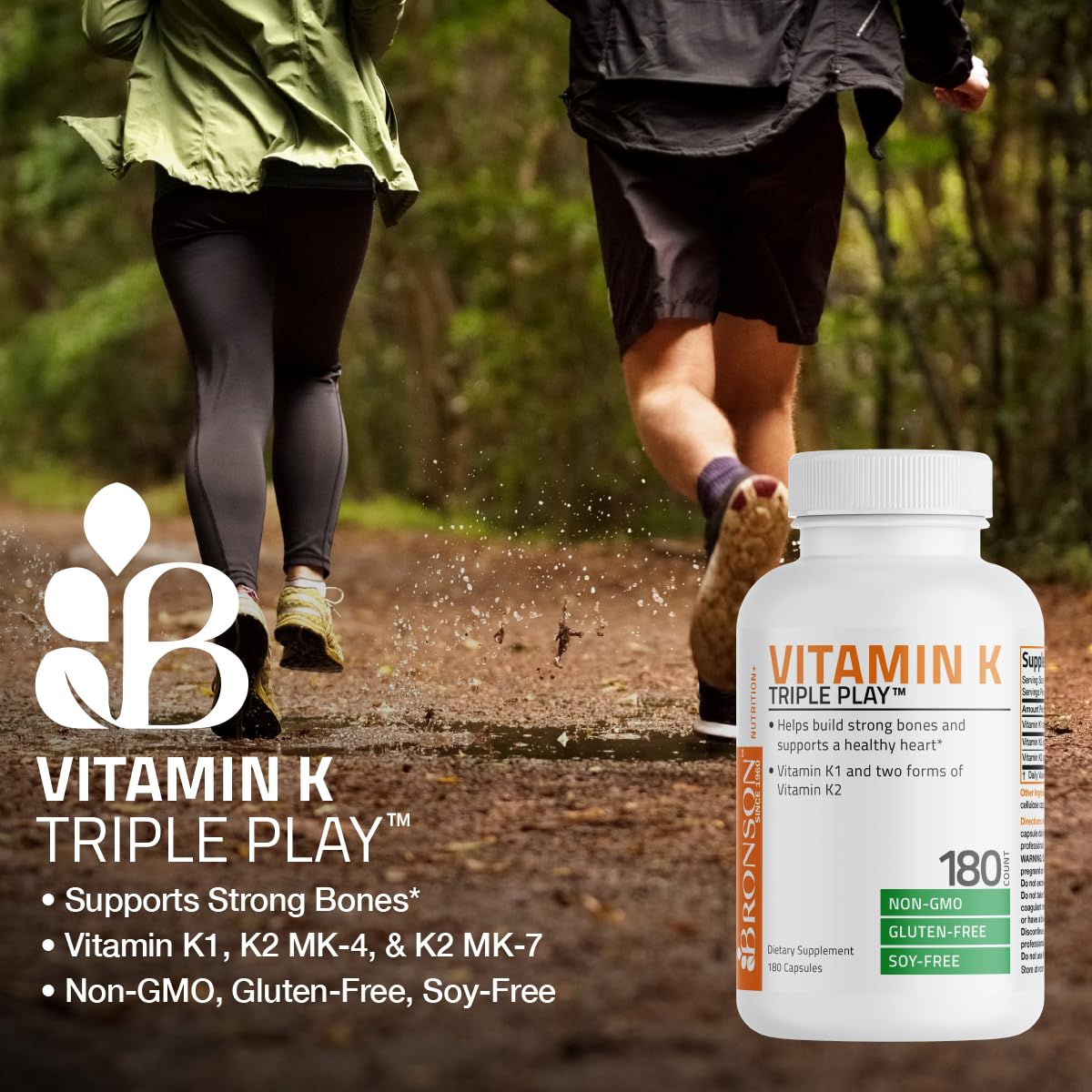 Bronson Vitamin K Triple Play (Vitamin K2 MK7 / Vitamin K2 MK4 / Vitamin K1) Full Spectrum Complex Vitamin K Supplement, 180 Capsules