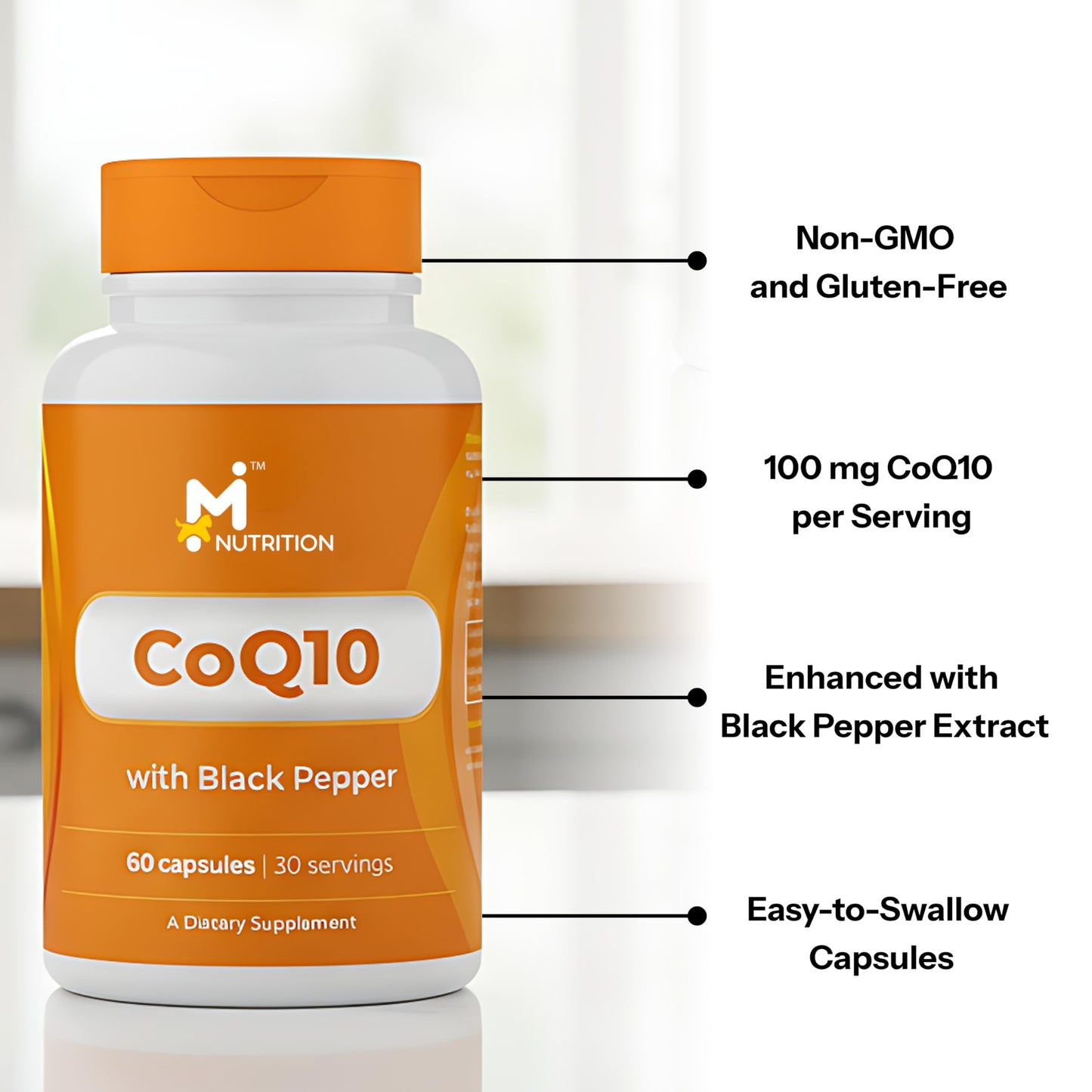M NUTRITION CoQ10 100mg with Black Pepper – Enhanced Absorption Formula – Heart Health & Cellular Energy Support, 60 Capsules