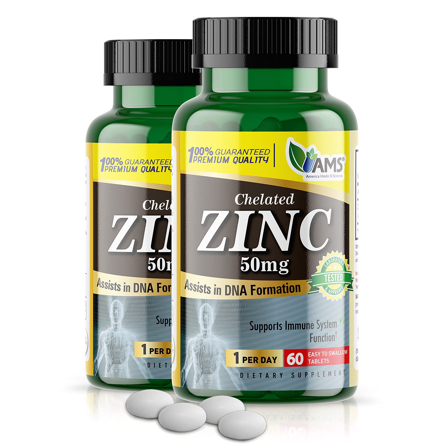America Medic & Science Chelated Zinc 50 mg Tablets, 120 Count