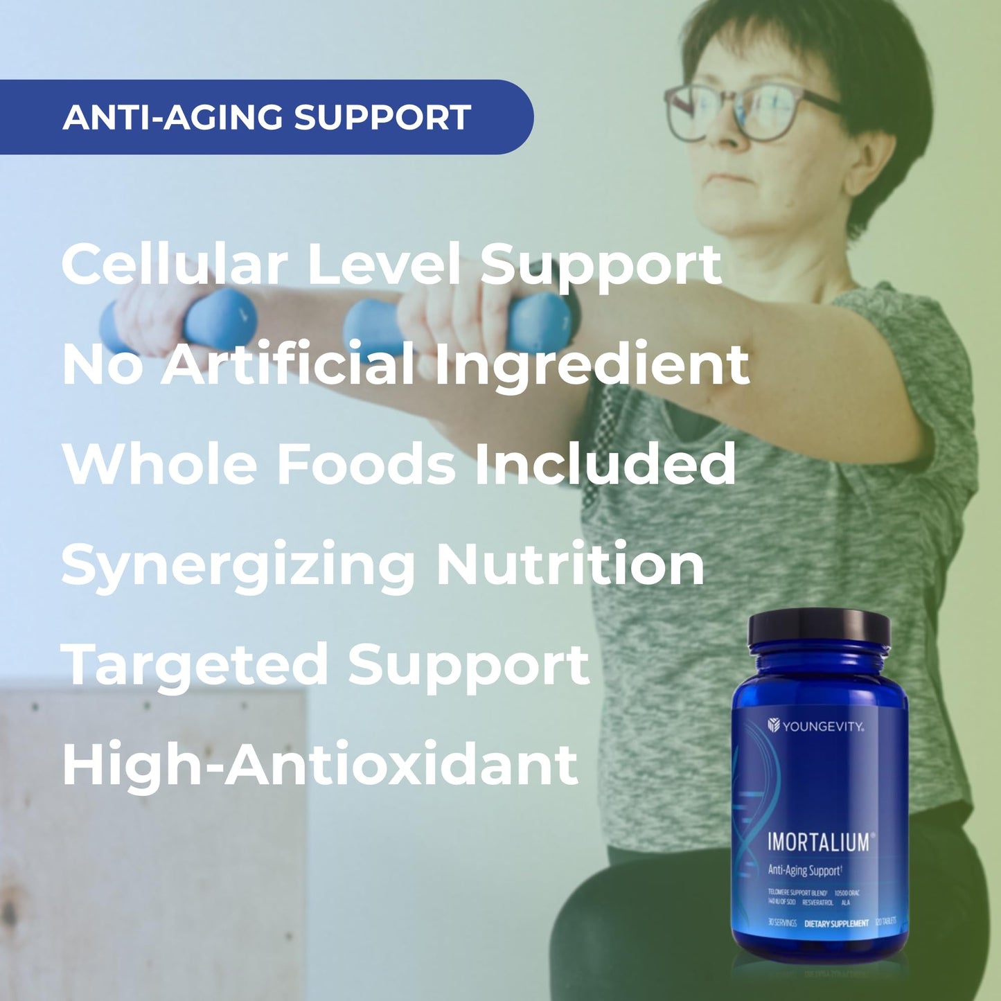 Youngevity Imortalium® - Anti-Aging Telomere Health, Fucoxanthin, Carotenoid Blend, Fucoidan Blend, MSM, Glutathione, Skin Rejuvinating Blend + 12 Whole Foods 120 Tablets