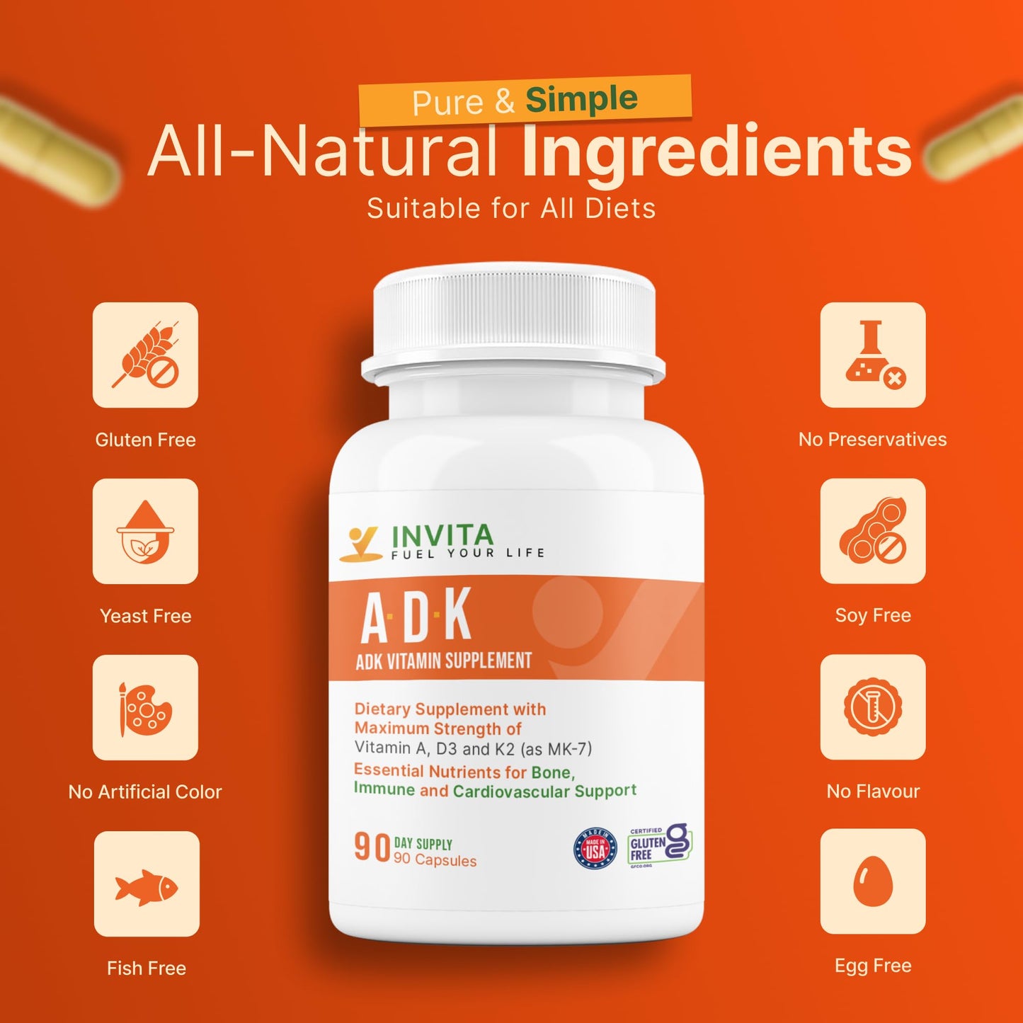 INVITA ADK Vitamin Supplement Capsule 90 Count