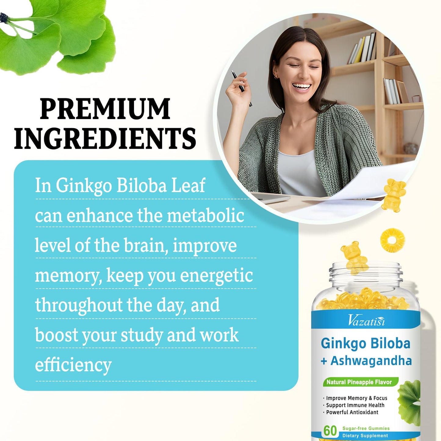 Vazatisi Ginkgo Biloba 240MG Gummies 60 Count