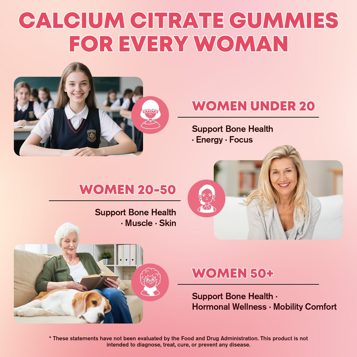 YANLUOBO Calcium Gummies for Women 60 Count