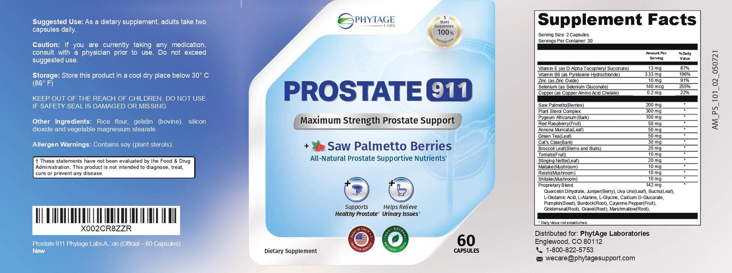 Phytage Labs Prostate 911 Capsules, 60 Count