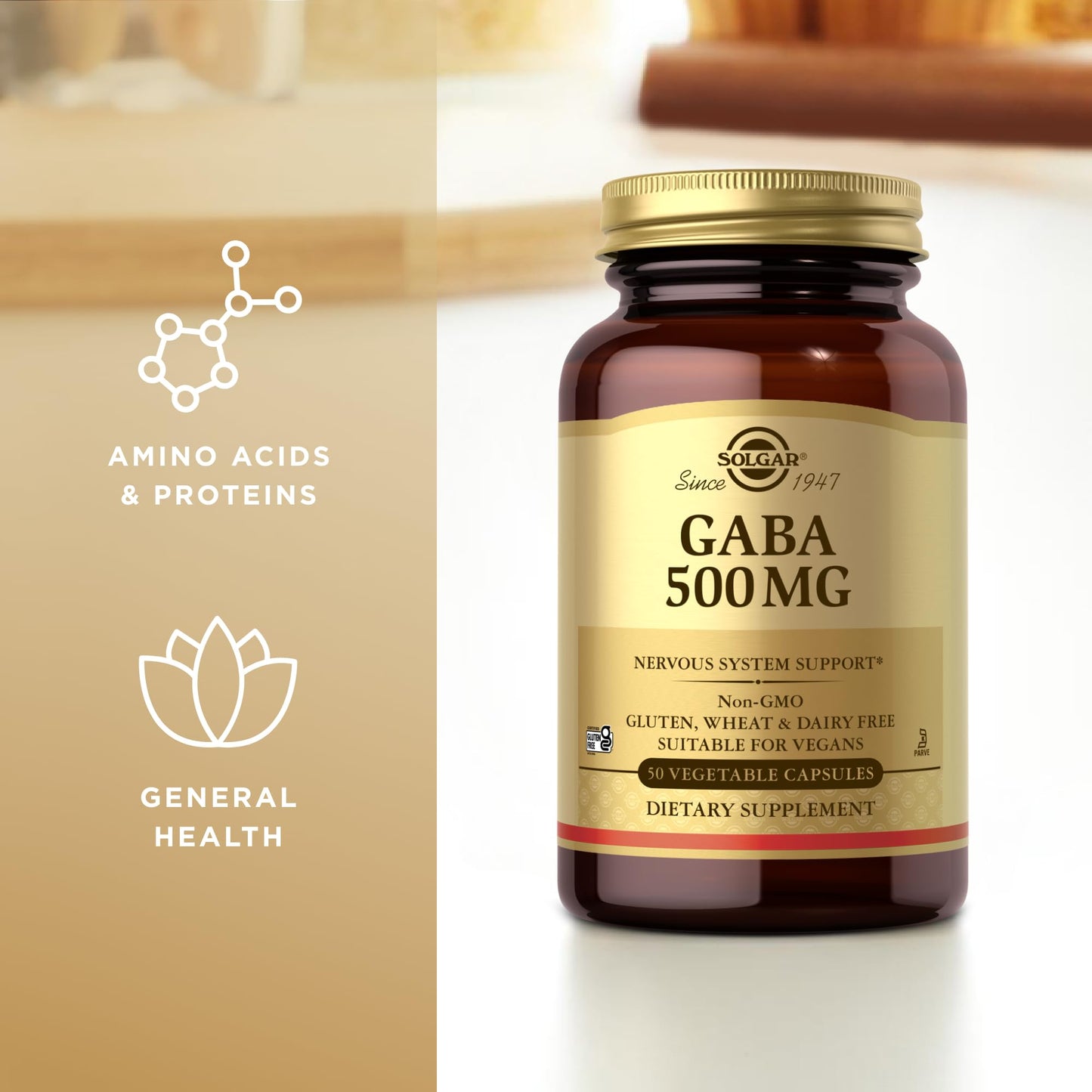 Solgar GABA 500 mg Vegetable Capsules, 50 Count