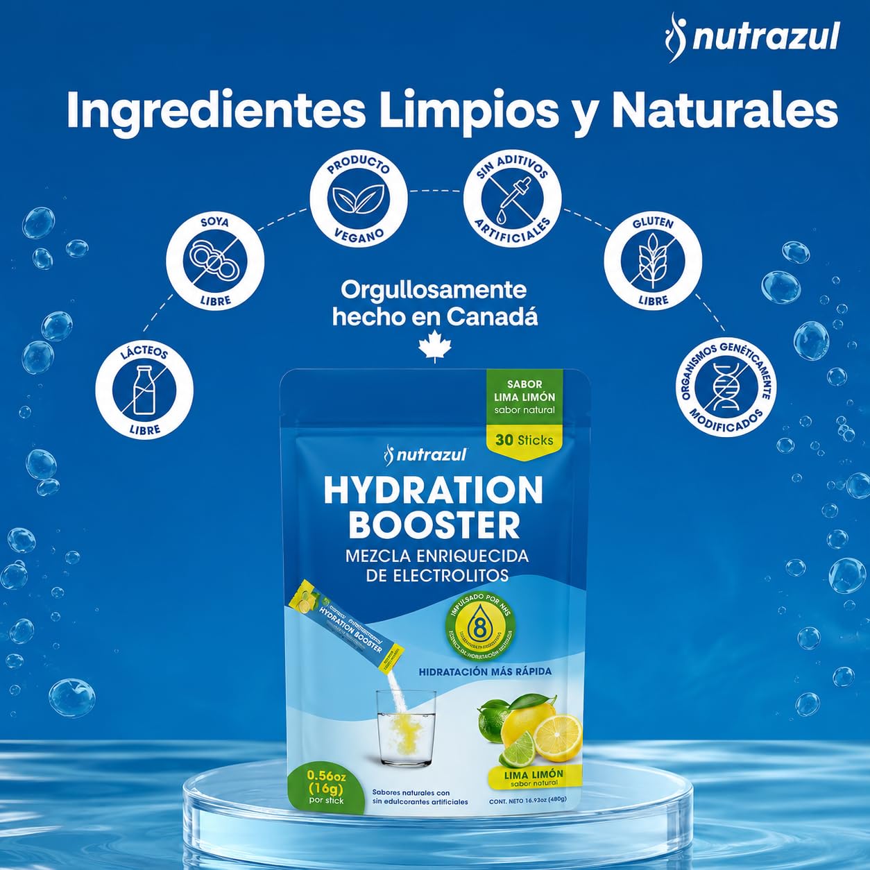 Nutrazul Hydration Booster Electrolytes Powder Sticks, Lemon Lime Flavor, 90 Sticks