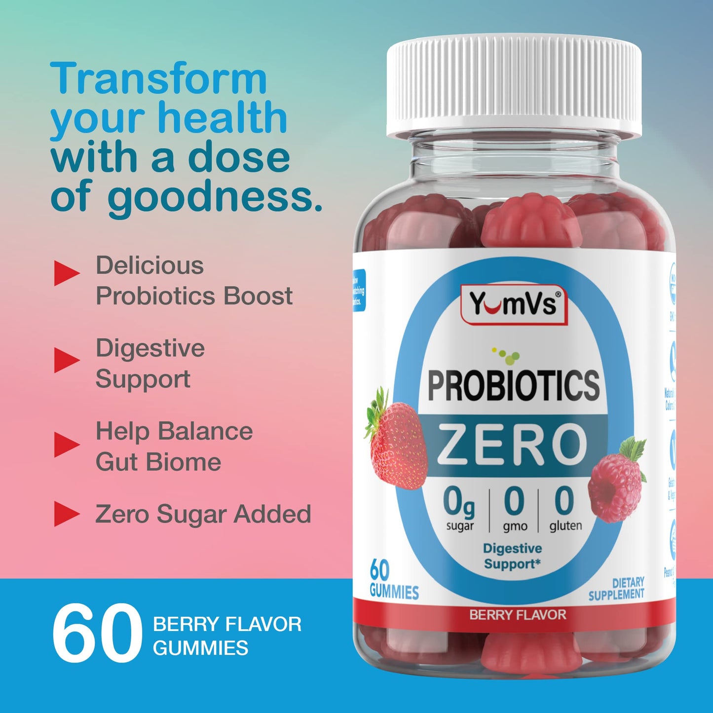 YUM-V'S Sugar Free Probiotic Gummies 120 Count