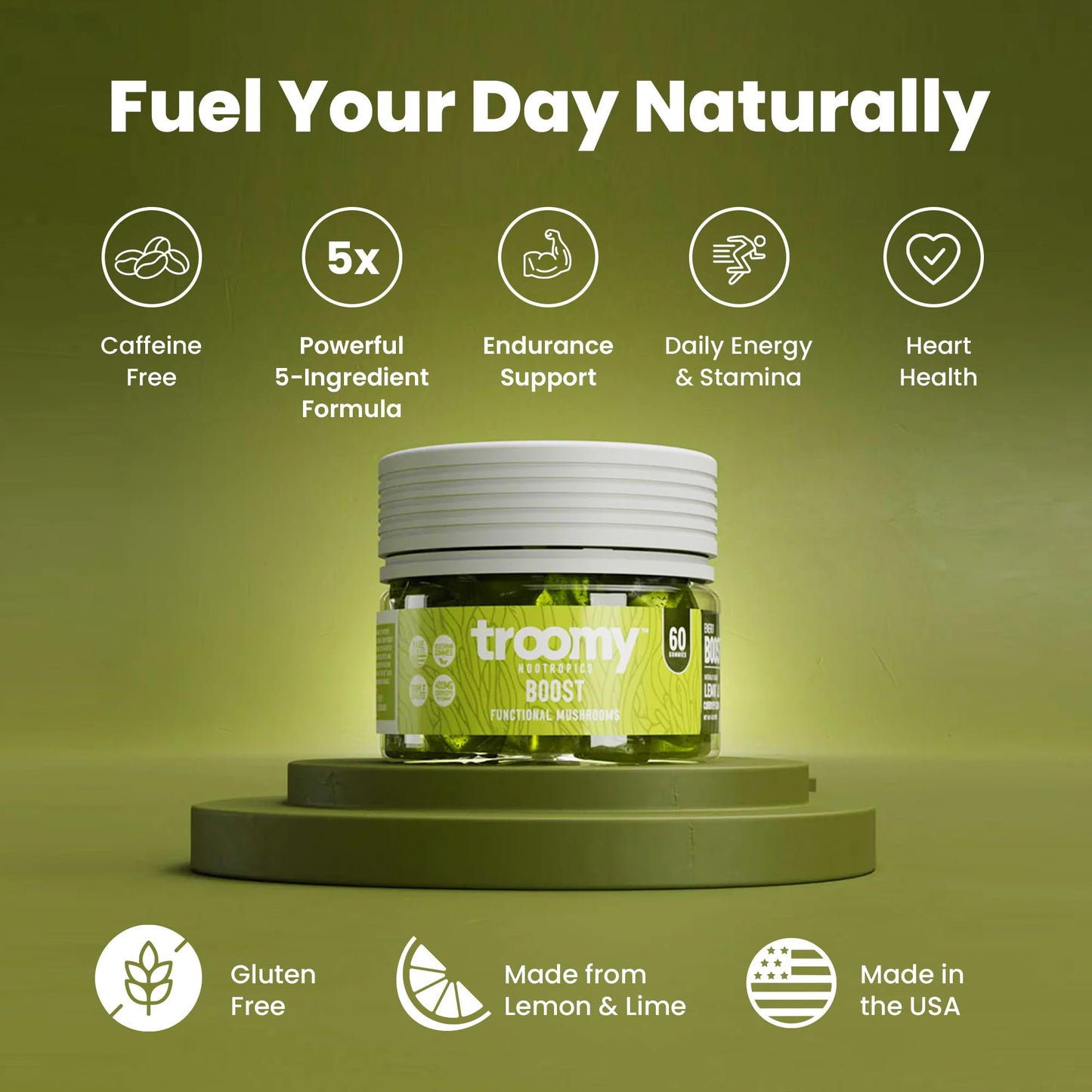 Troomy Nootropics Reishi Mushroom Gummies with Ashwagandha - Berry Acai, 60 Count