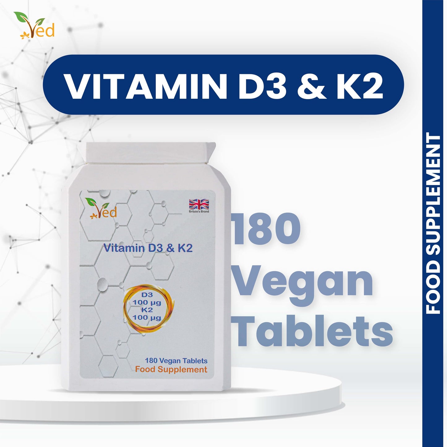 Ved Vitamin D3 K2 2 in 1 Immune Support, 180 Tablets