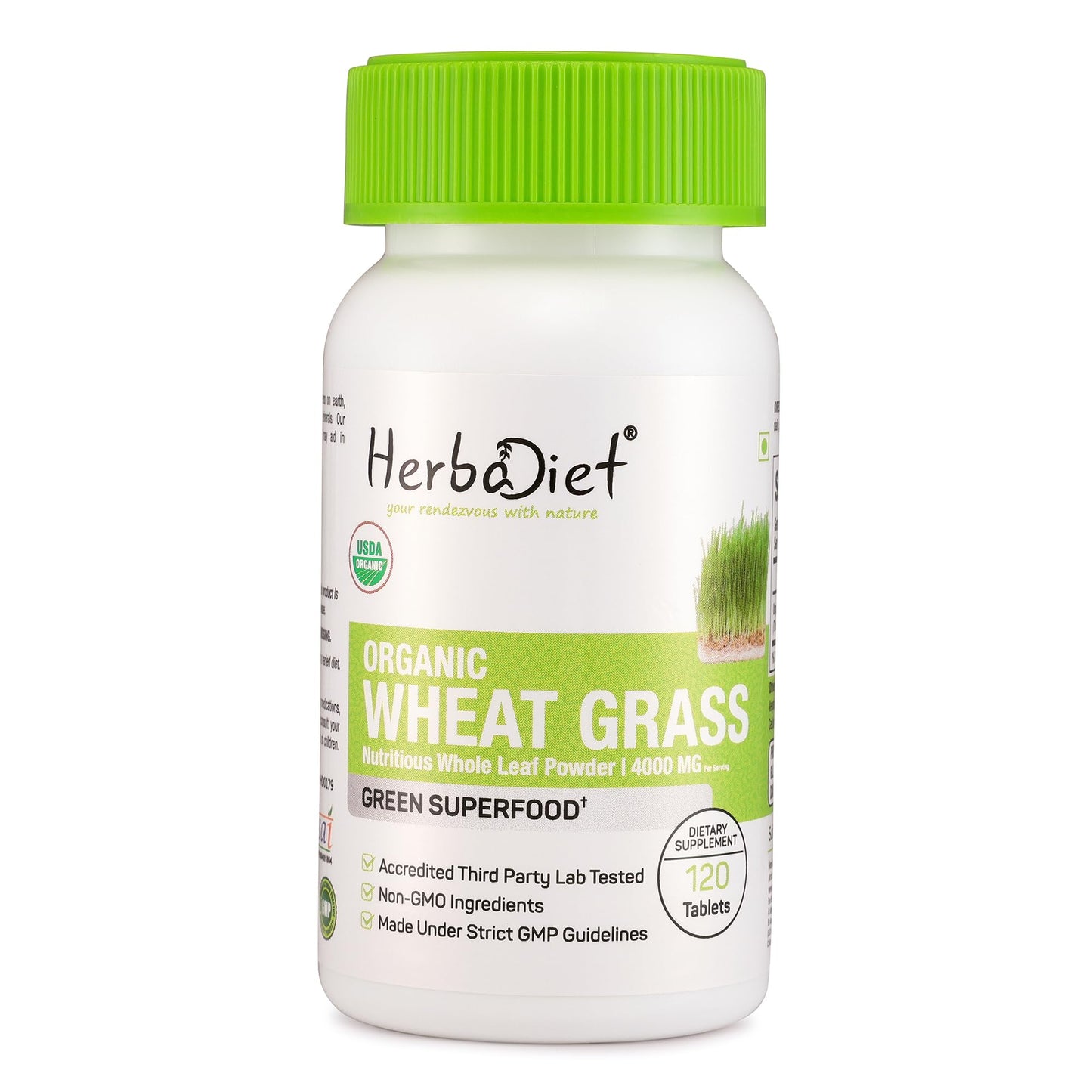 Herbadiet Organic Wheat Grass Whole Leaf 500mg Tablets, 120 Count