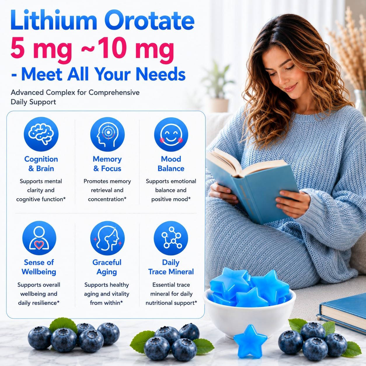 HevChay Lithium Orotate Gummies with Ashwagandha & L-Theanine, 60 Count