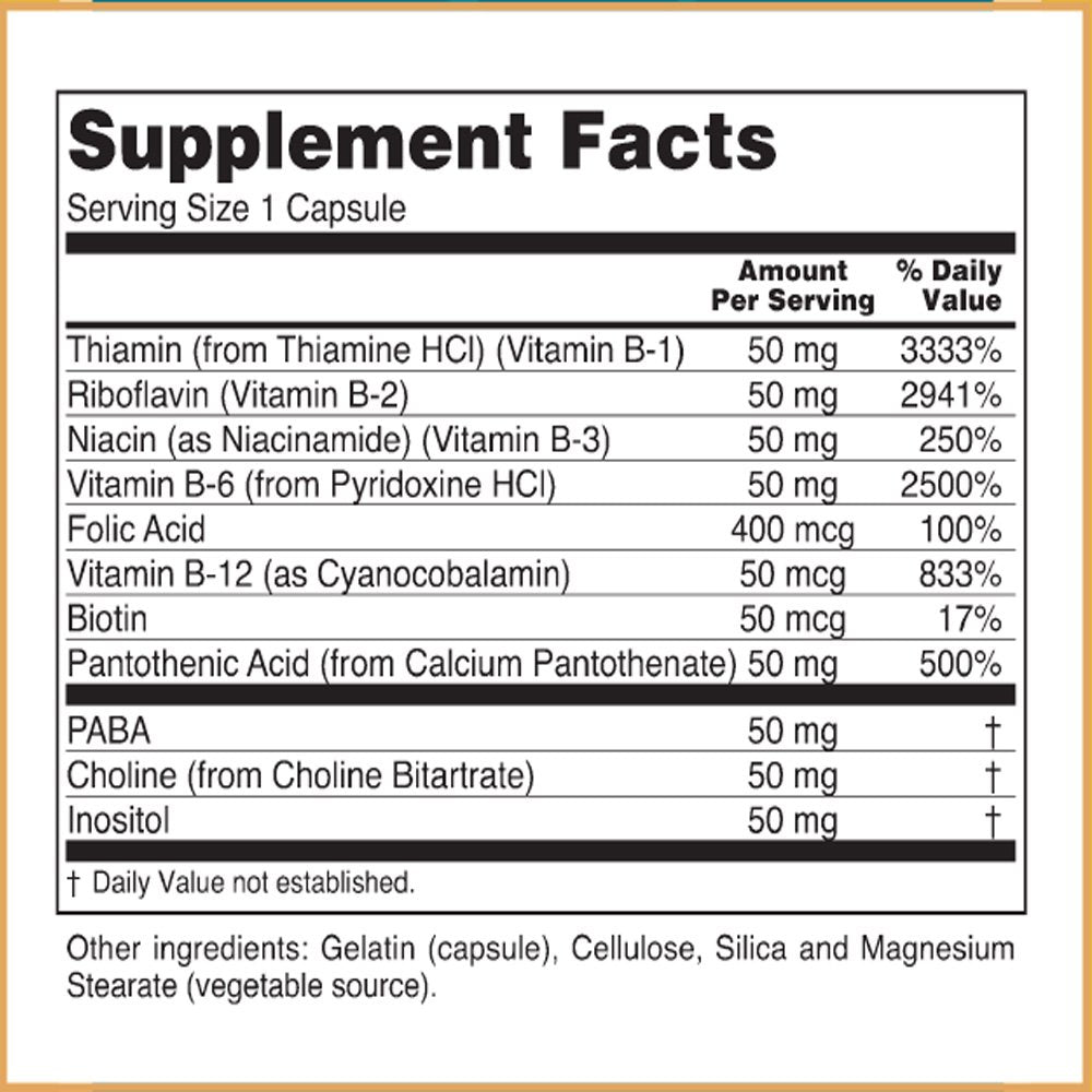 Baar B-50 Vitamin B Complex, 100 Veg Capsules