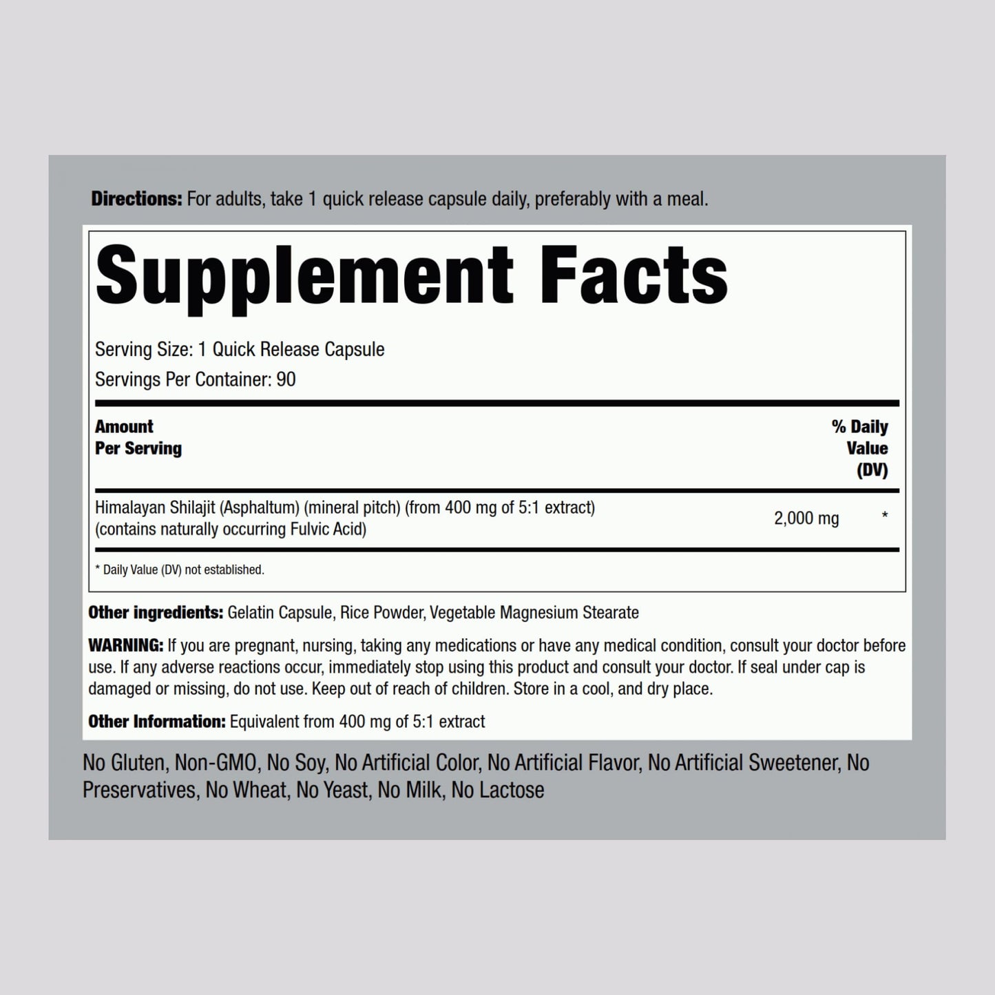 Piping Rock Shilajit Capsules 90 Count