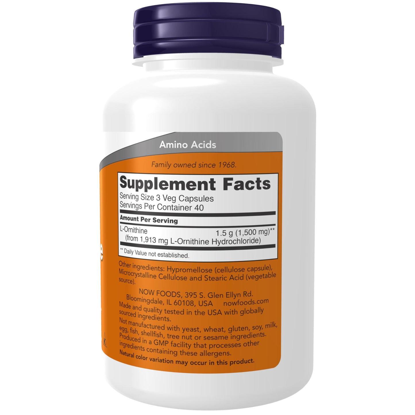 NOW Foods L-Ornithine (L-Ornithine Hydrochloride) 500 mg Capsules, 120 Veg Capsules