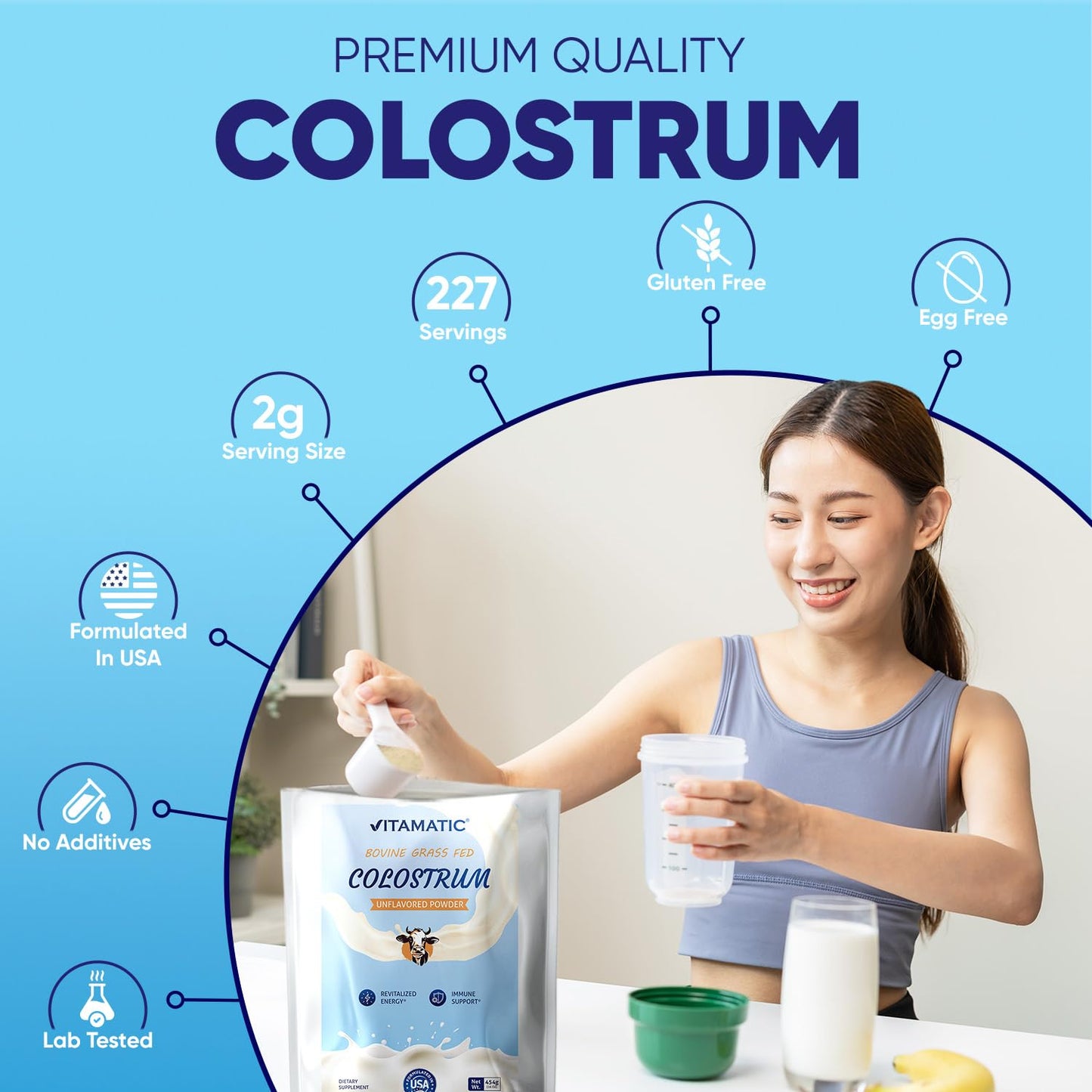 Vitamatic Bovine Colostrum 30% IgG Powder, 16 oz