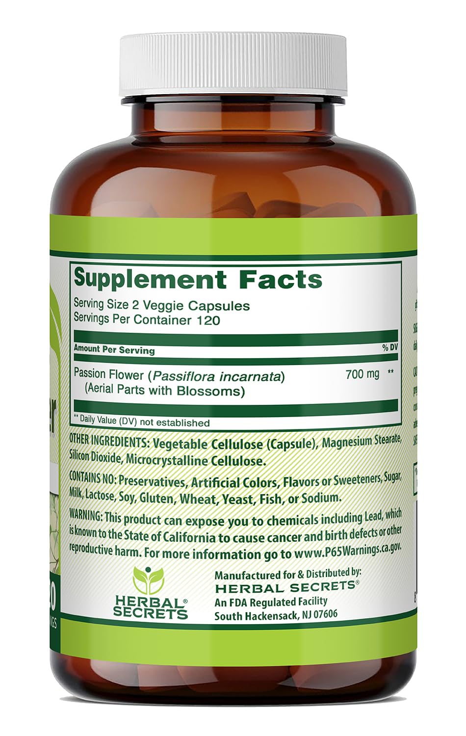 Herbal Secrets Passion Flower 700 Mg Capsules, 240 Count