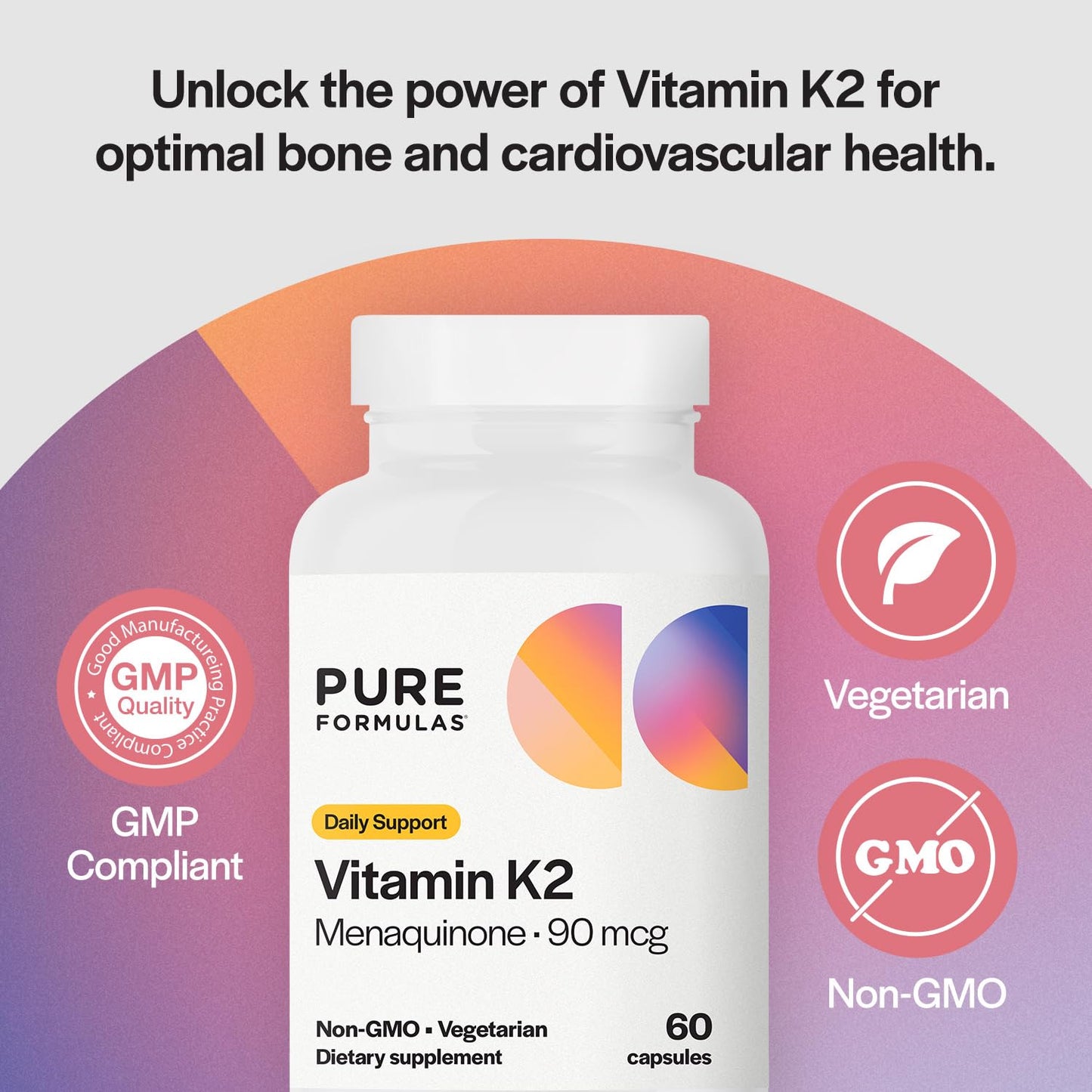 PureFormulas Vitamin K2 MK7 (Menaquinone-7) High Potency 90mcg, 60 Capsules