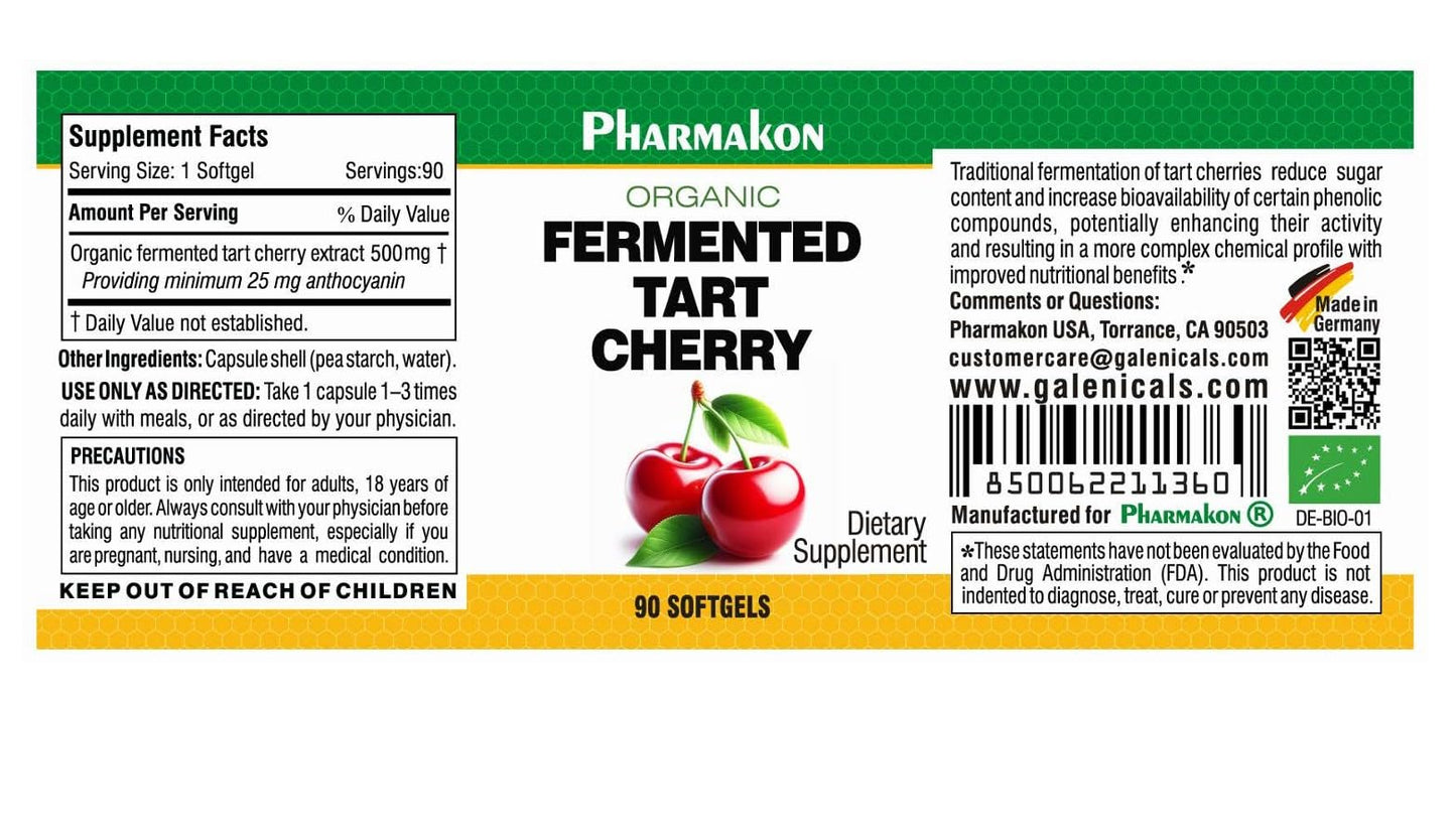 PHARMAKON Fermented Tart Cherry Capsules, Whole Fruit Extract, Gut and Antioxidant Boost, 90 Capsules
