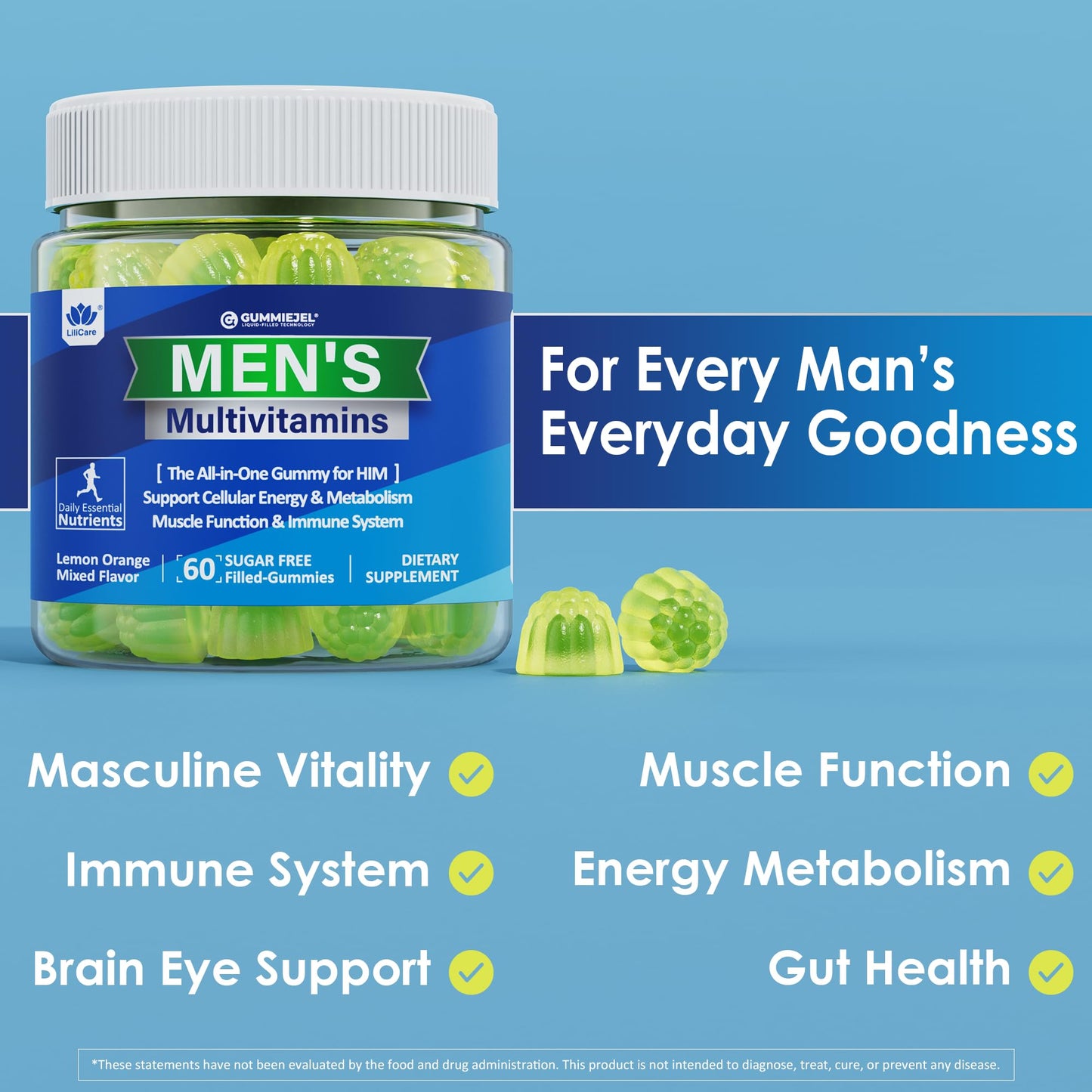 LILICARE Men's Multivitamin Gummies with Sulforaphane and Glutathione, 120 Gummies
