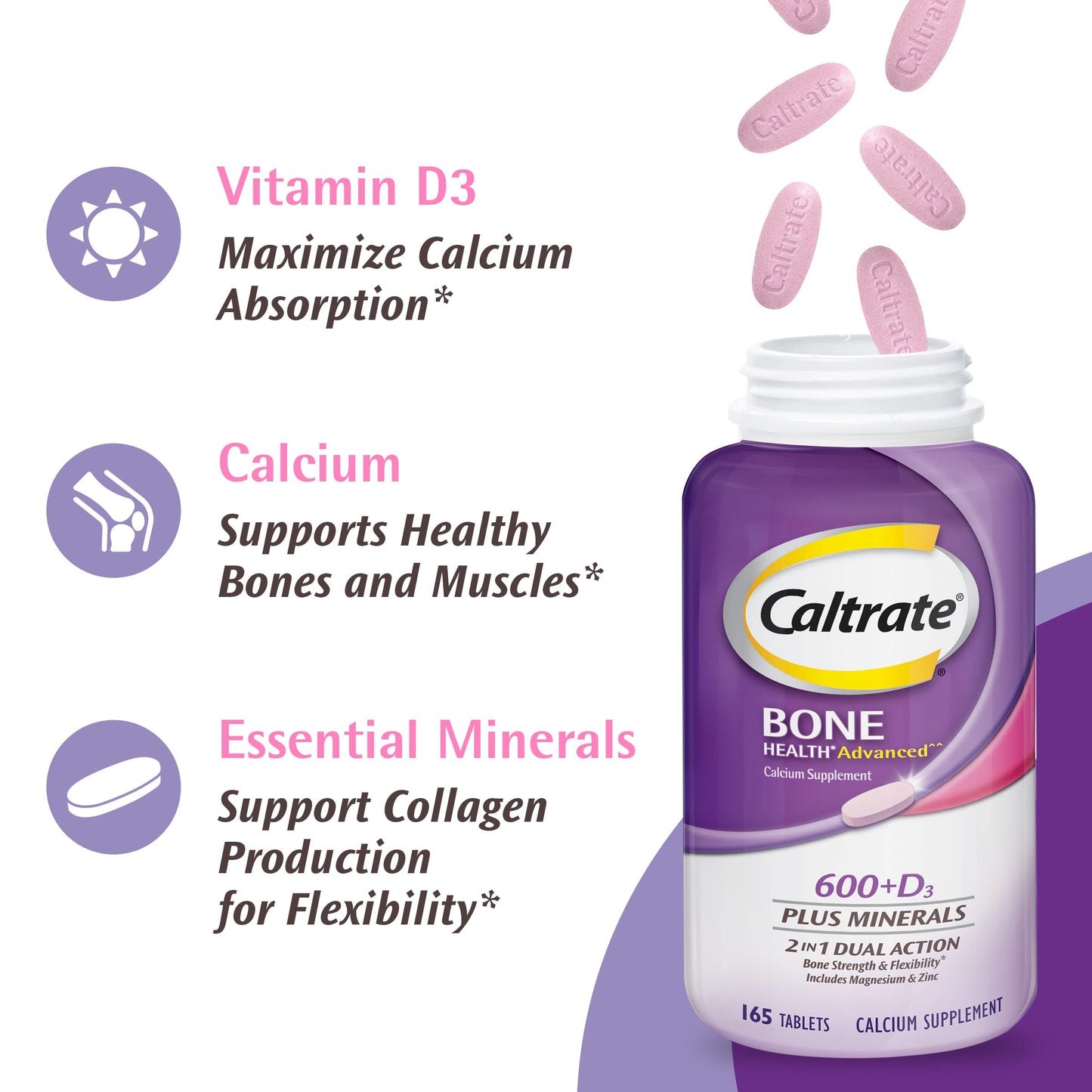 Caltrate 600 Plus D3 Plus Minerals Calcium and Vitamin D Supplement, 120 Tablets