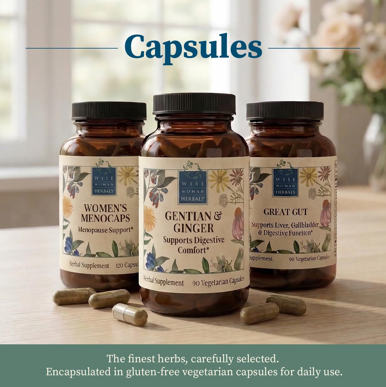 Wise Woman Herbals Gentian & Ginger Capsules, 90 Veg Caps