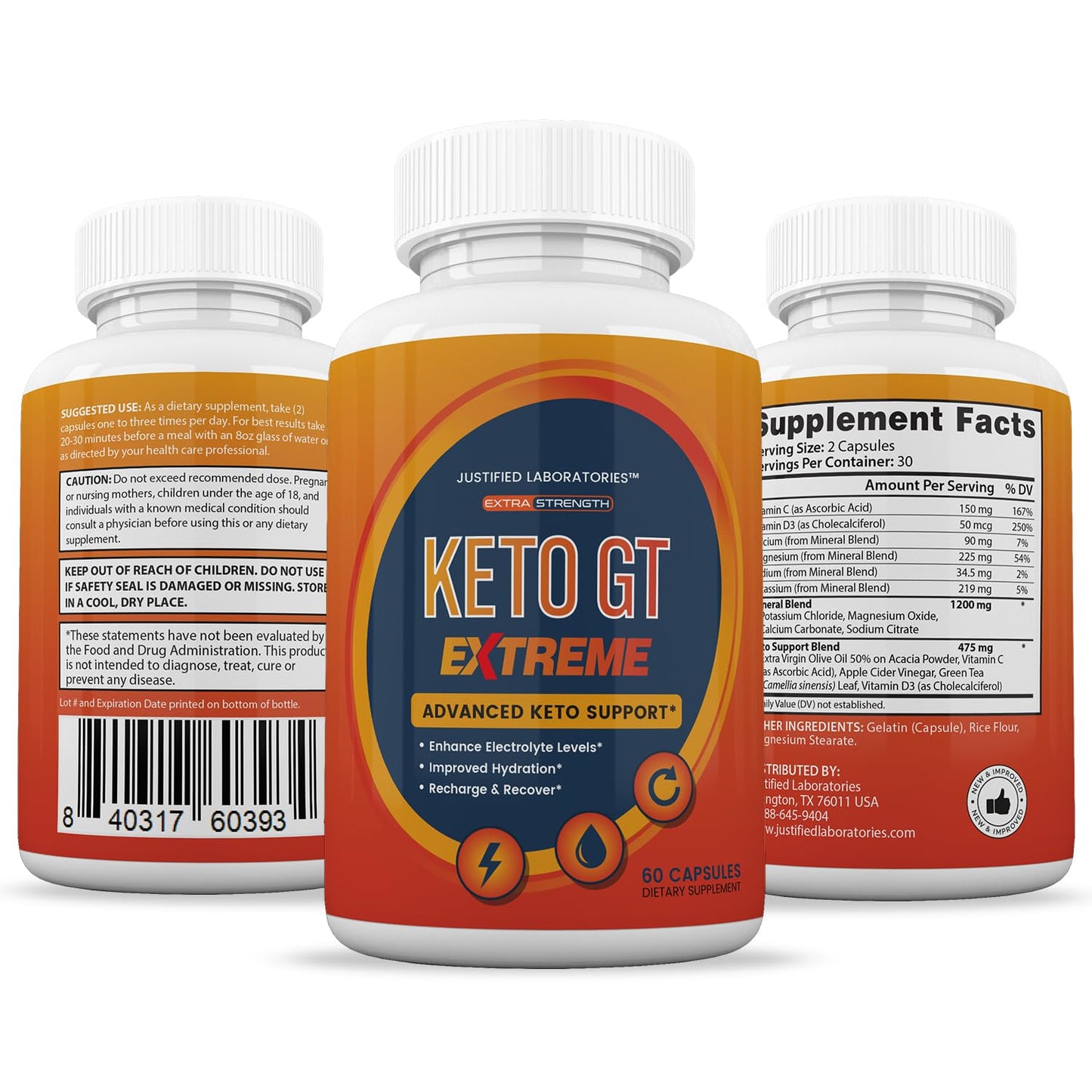 Justified Laboratories Keto GT Extreme Keto Pills 1675mg, 600 Capsules