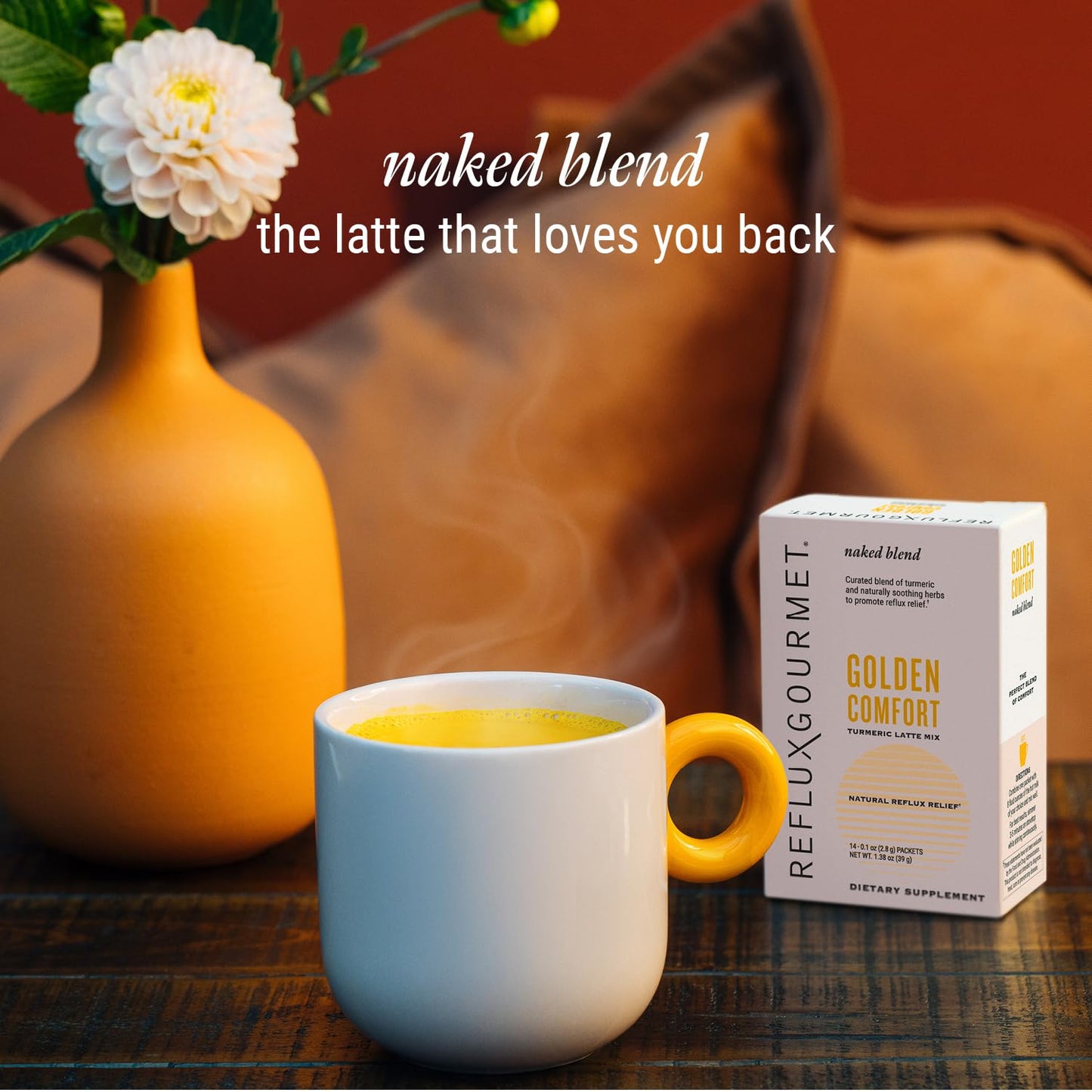 REFLUX GOURMET Golden Comfort Naked Blend – Turmeric Latte with Organic Ginger, Cinnamon, Cardamom, Clove & Black Pepper Extract Powder 1.38 oz