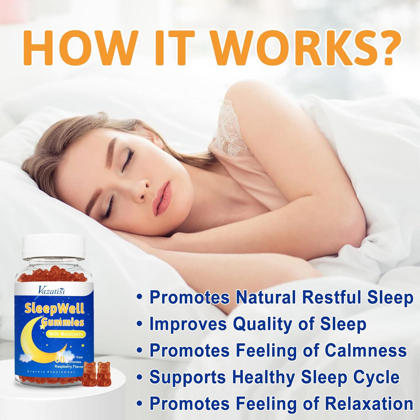 Vazatisi Sleep Gummies for Adults and Kids Gummy, 60 Count