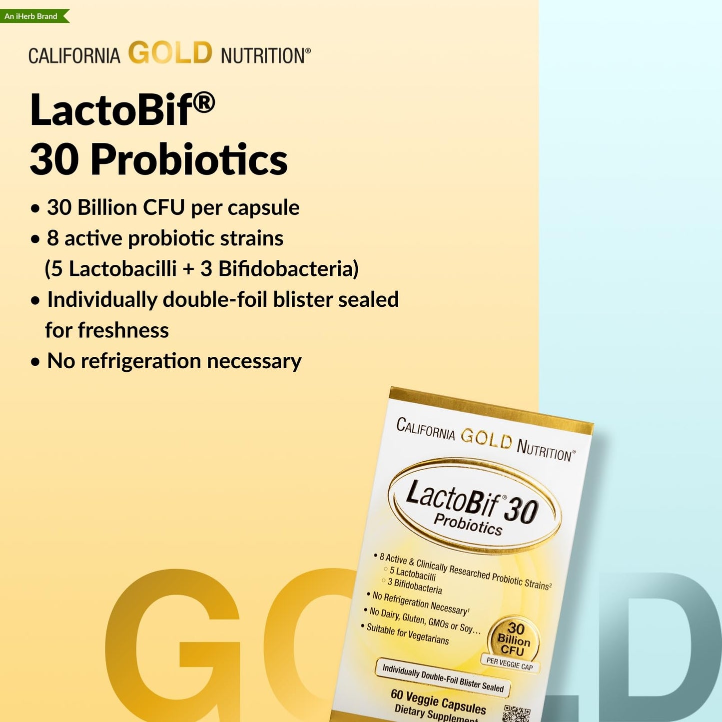 California Gold Nutrition LactoBif 30 Probiotics, 30 Billion CFU, Capsule, 60 Count