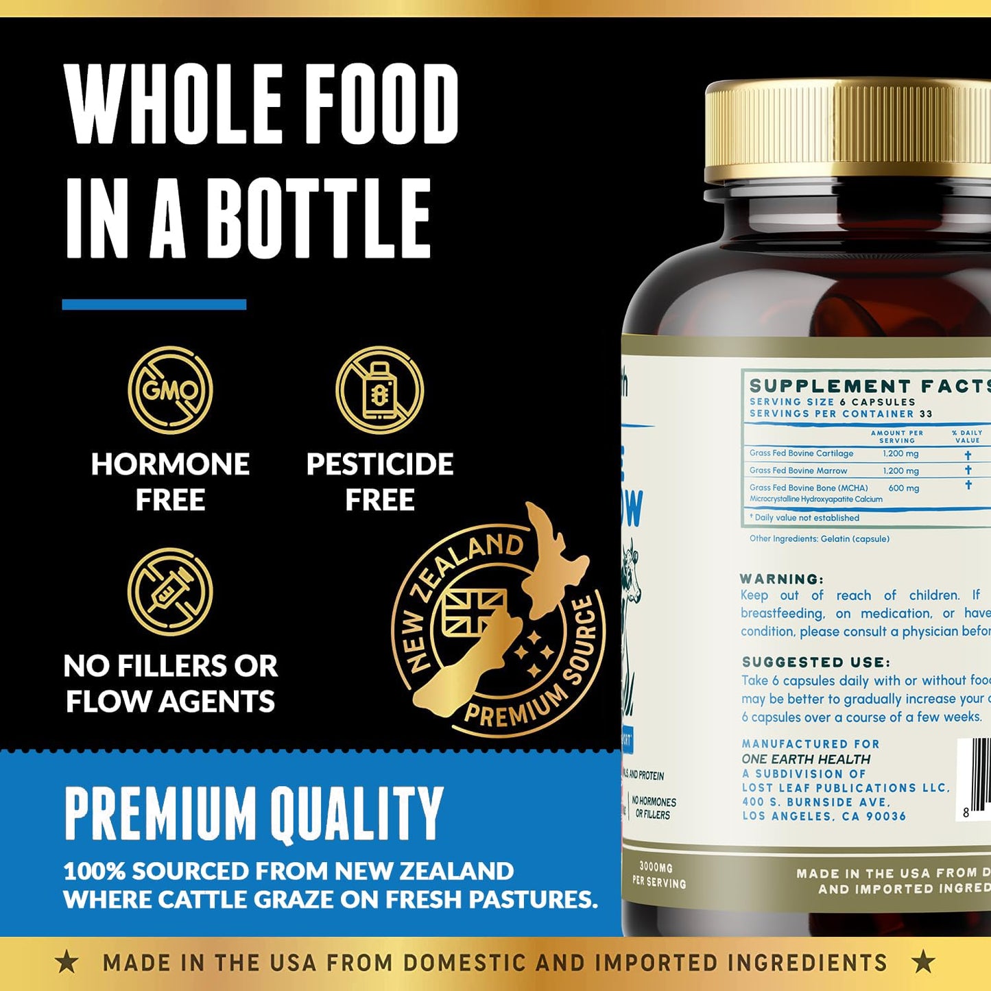 One Earth Health Grass Fed Beef Bone Marrow Supplement 200 Capsules