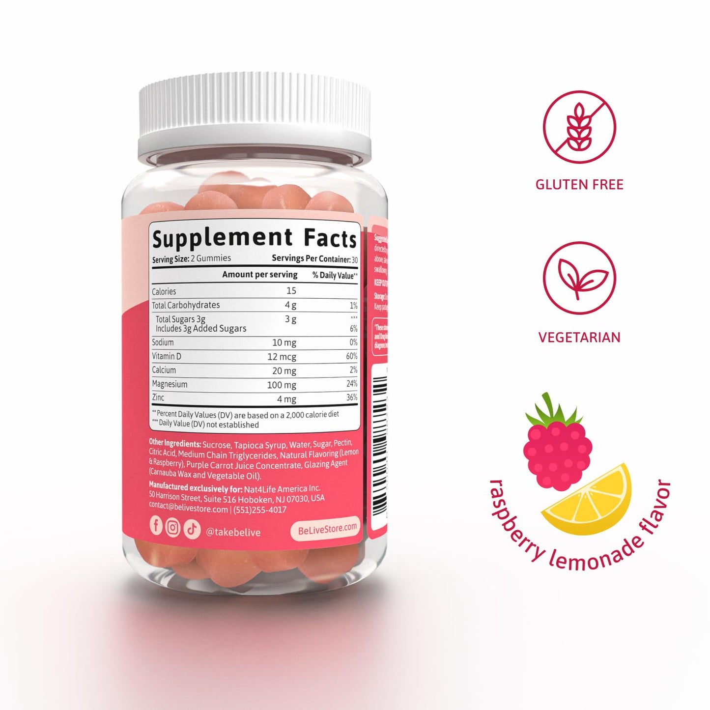 BeLive Magnesium Citrate Gummies with Calcium and Zinc, 120 Count