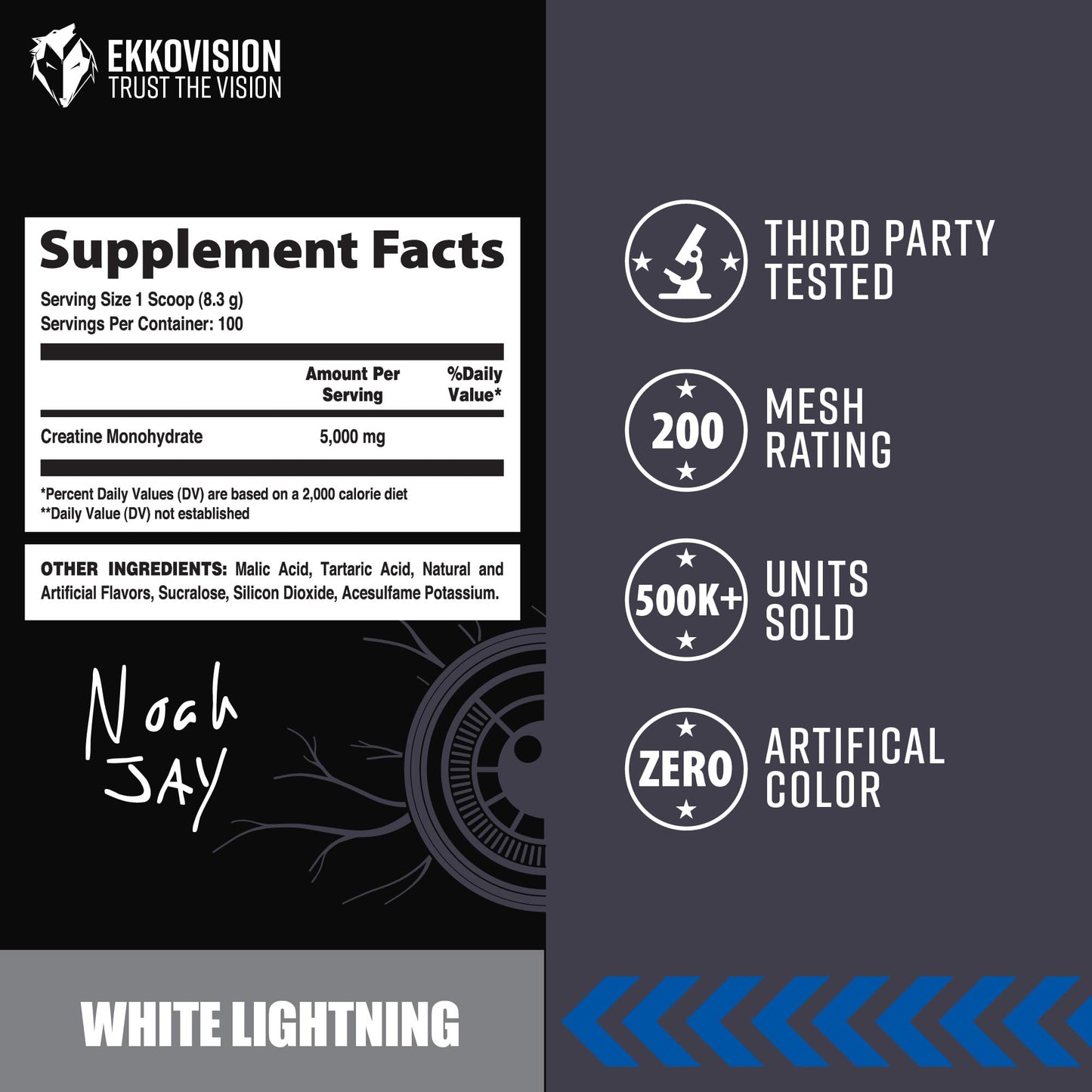 Ekkovision Creatine Monohydrate Powder, White Lightning, 100 Servings