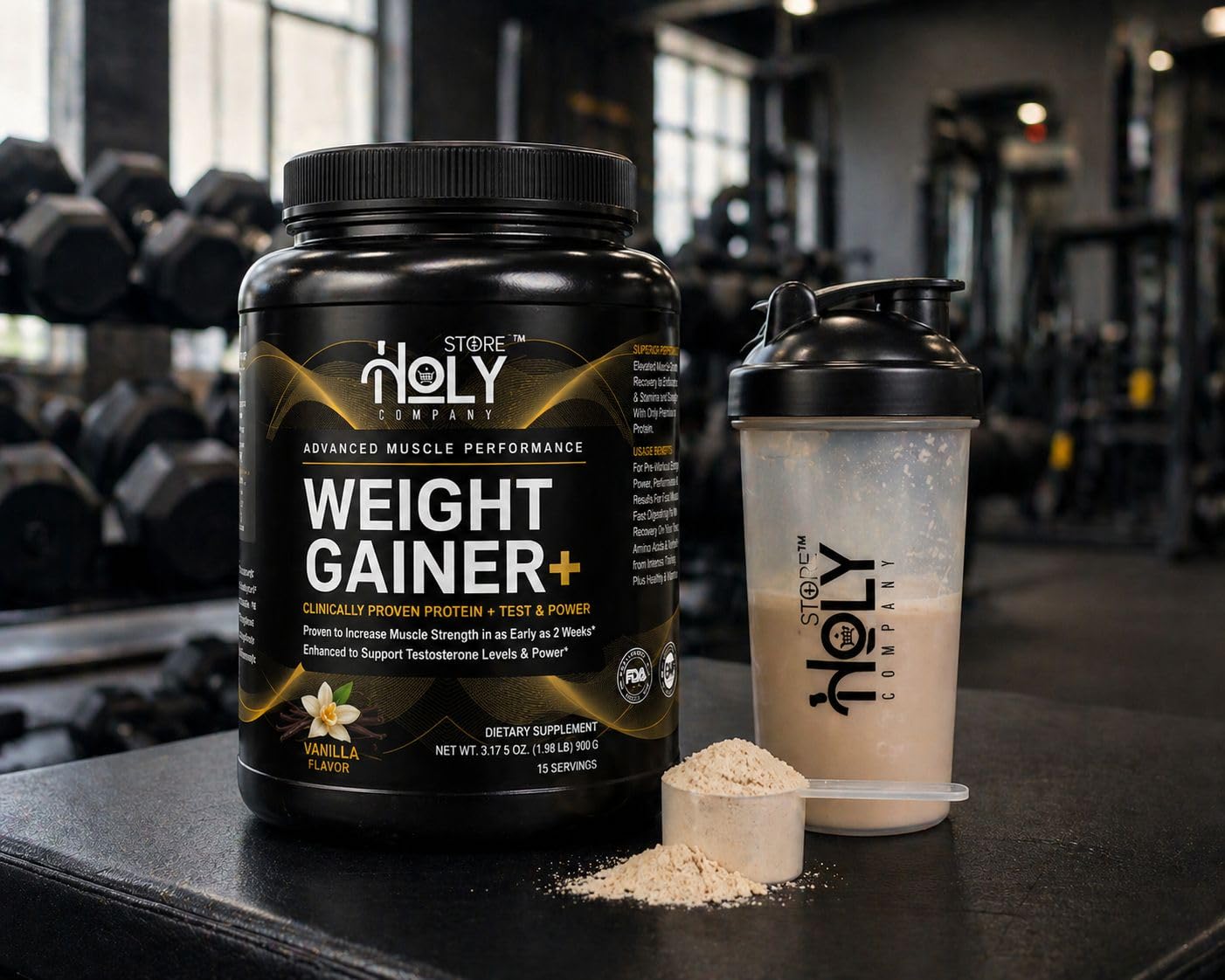Holy Store Company Weight Gainer Protein Powder Muscle Mass Builder Vanilla Flavor, 31.75