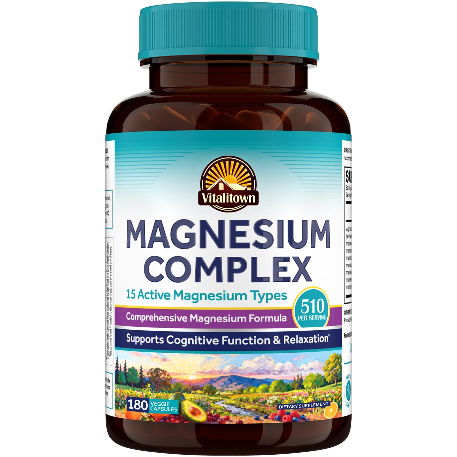Vitalitown Magnesium Complex 510mg 15-in-1 Glycinate, Citrate, Malate, Taurate & More, 180 Capsules