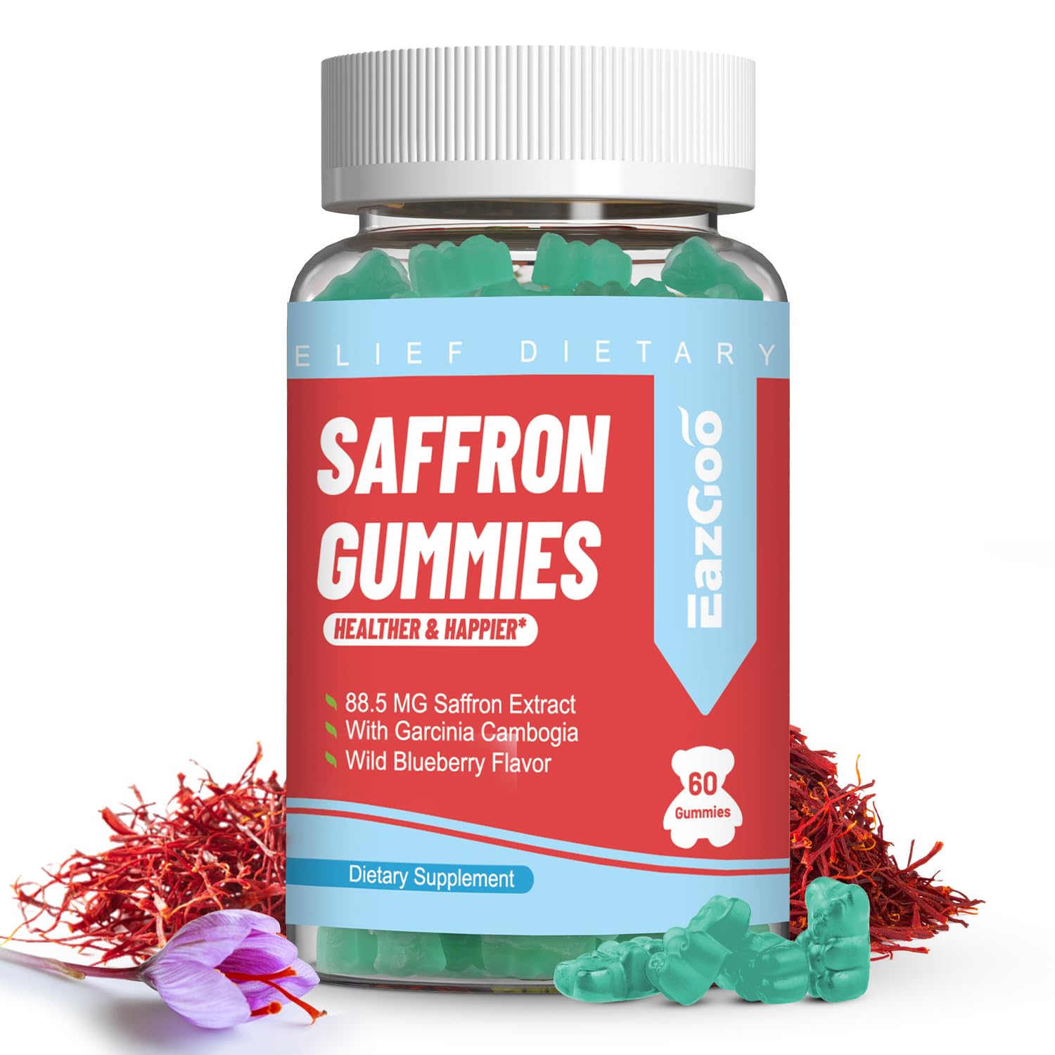 EAZGOO Saffron Supplements Gummies, 60 Count