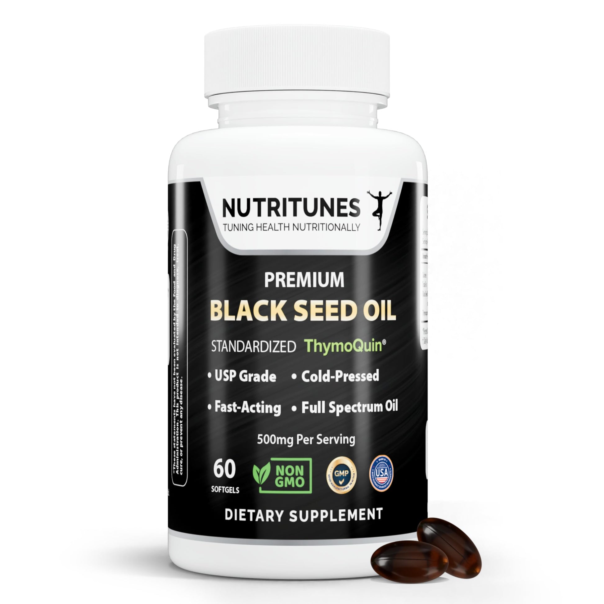 Nutritunes Black Seed Oil 3% Thymoquinone Standardized Softgels, 60 Count