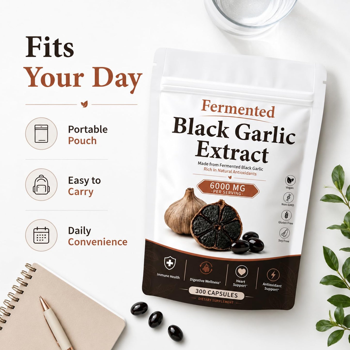 Lkdsoaf Fermented Black Garlic Extract Softgels, 300 Capsules