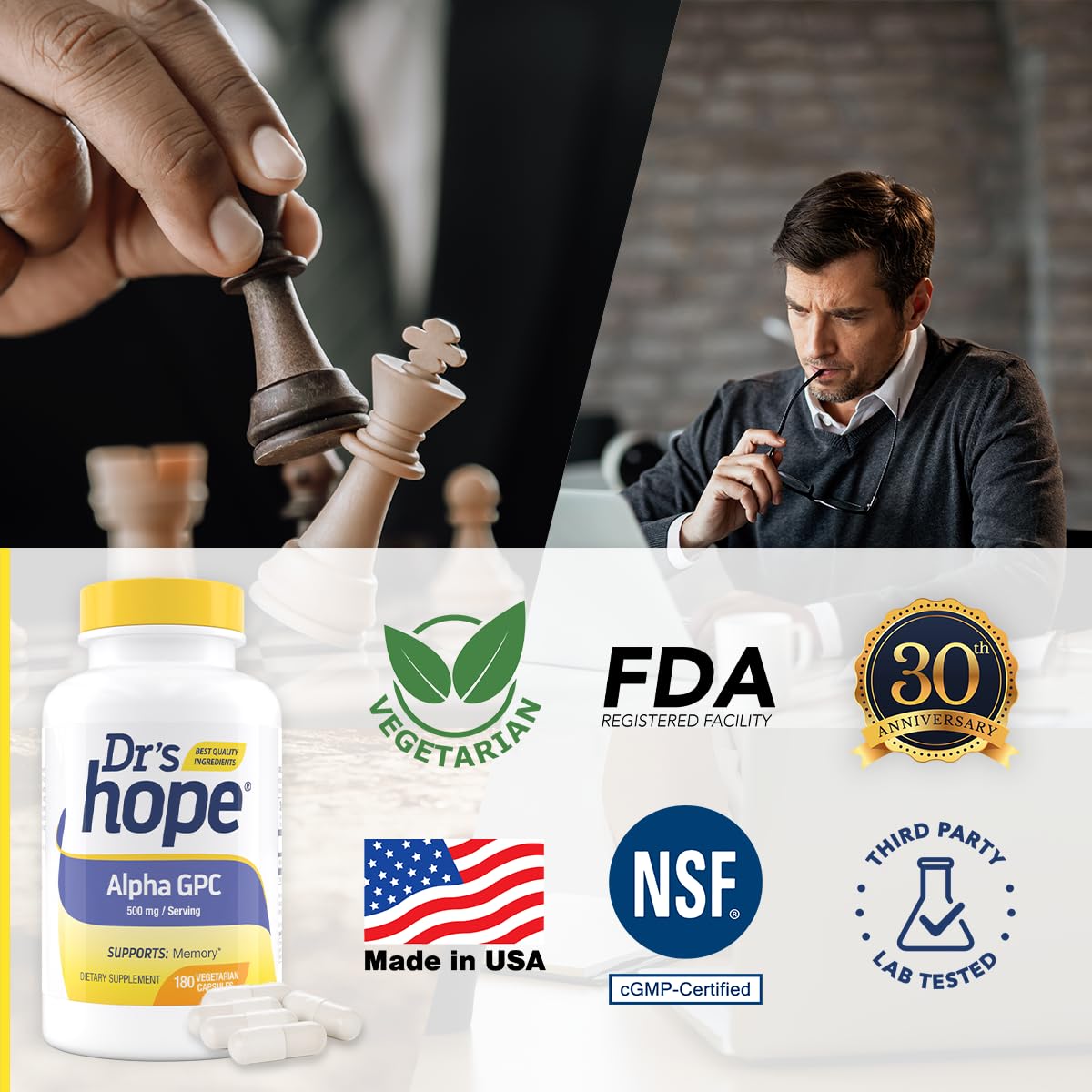 Dr’s Hope Alpha GPC 500mg Capsules, 180 Count