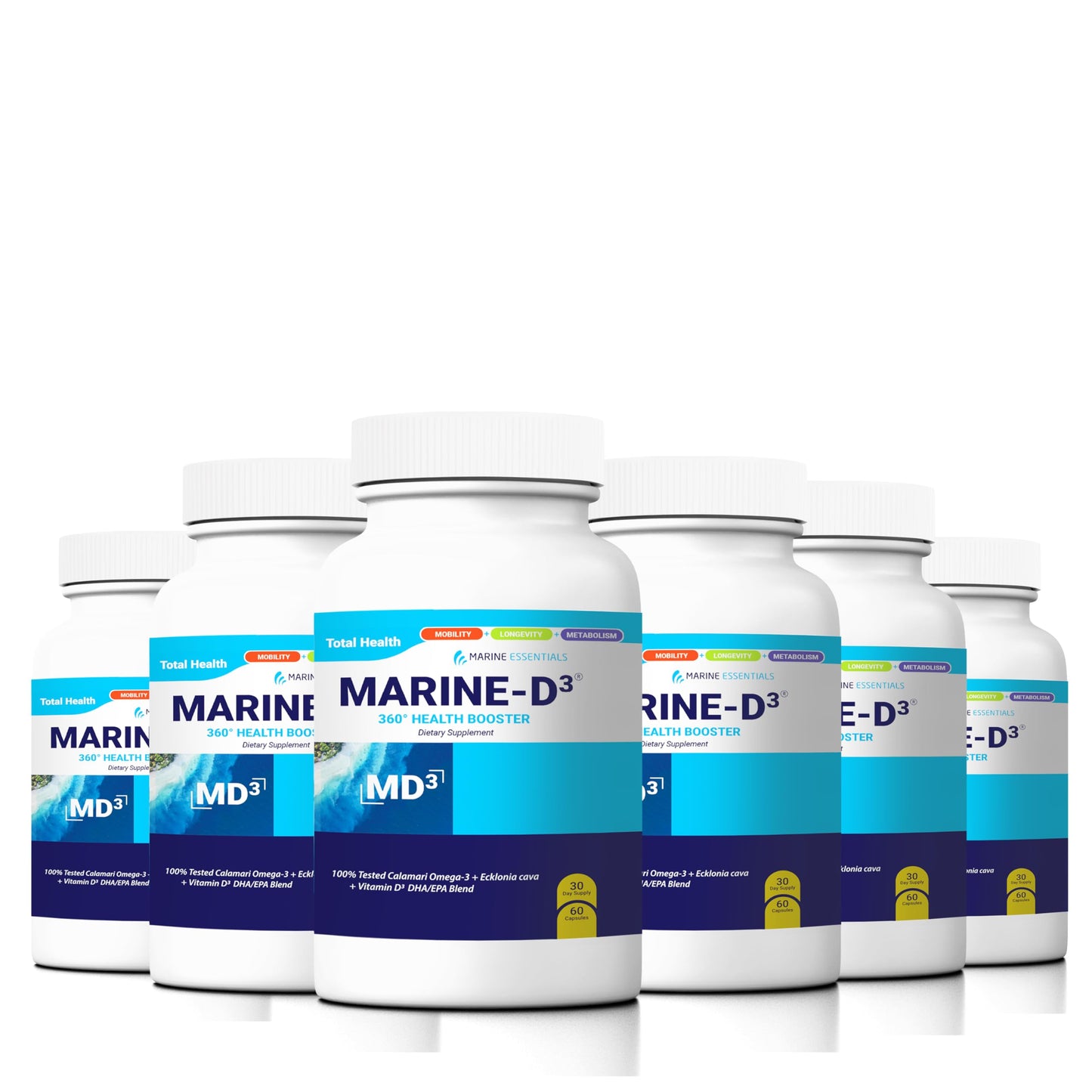 Marine Essentials Marine D3 Omega-3 Calamari Ecklonia Cava DHA Capsules, 6 Bottles