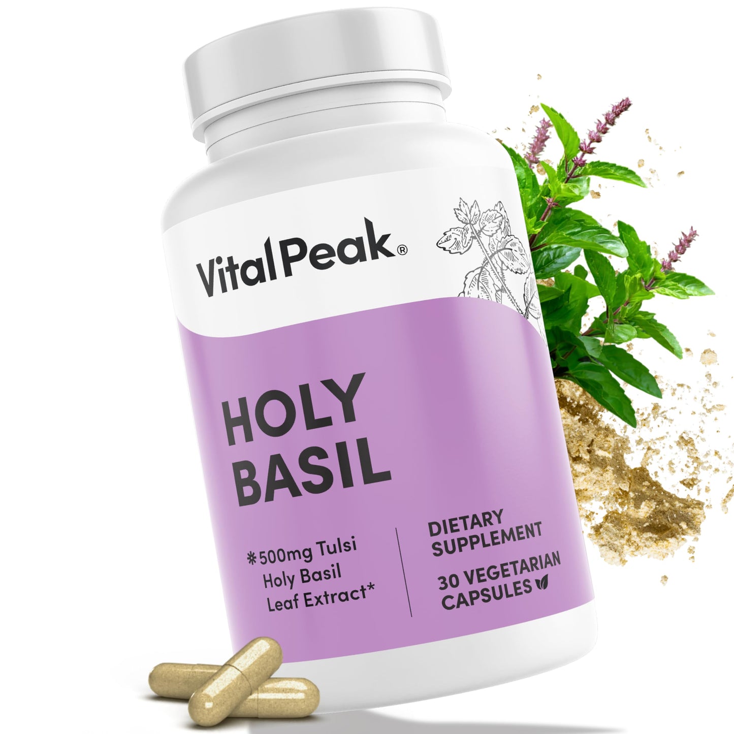 Vital Peak Holy Basil 500 mg - Mood & Relaxation Support Capsules, 30 Count