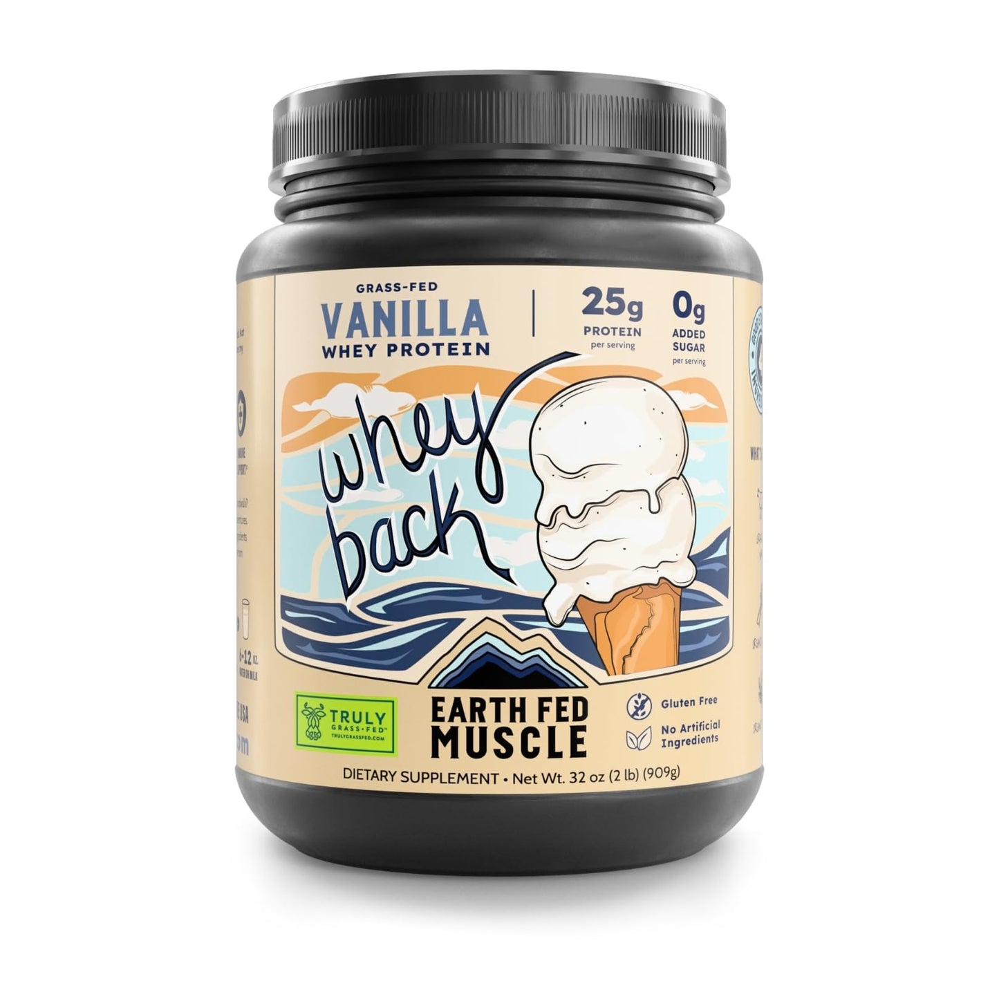 Earth Fed Muscle Whey Protein Isolate Powder Vanilla Irish Grass Fed 32