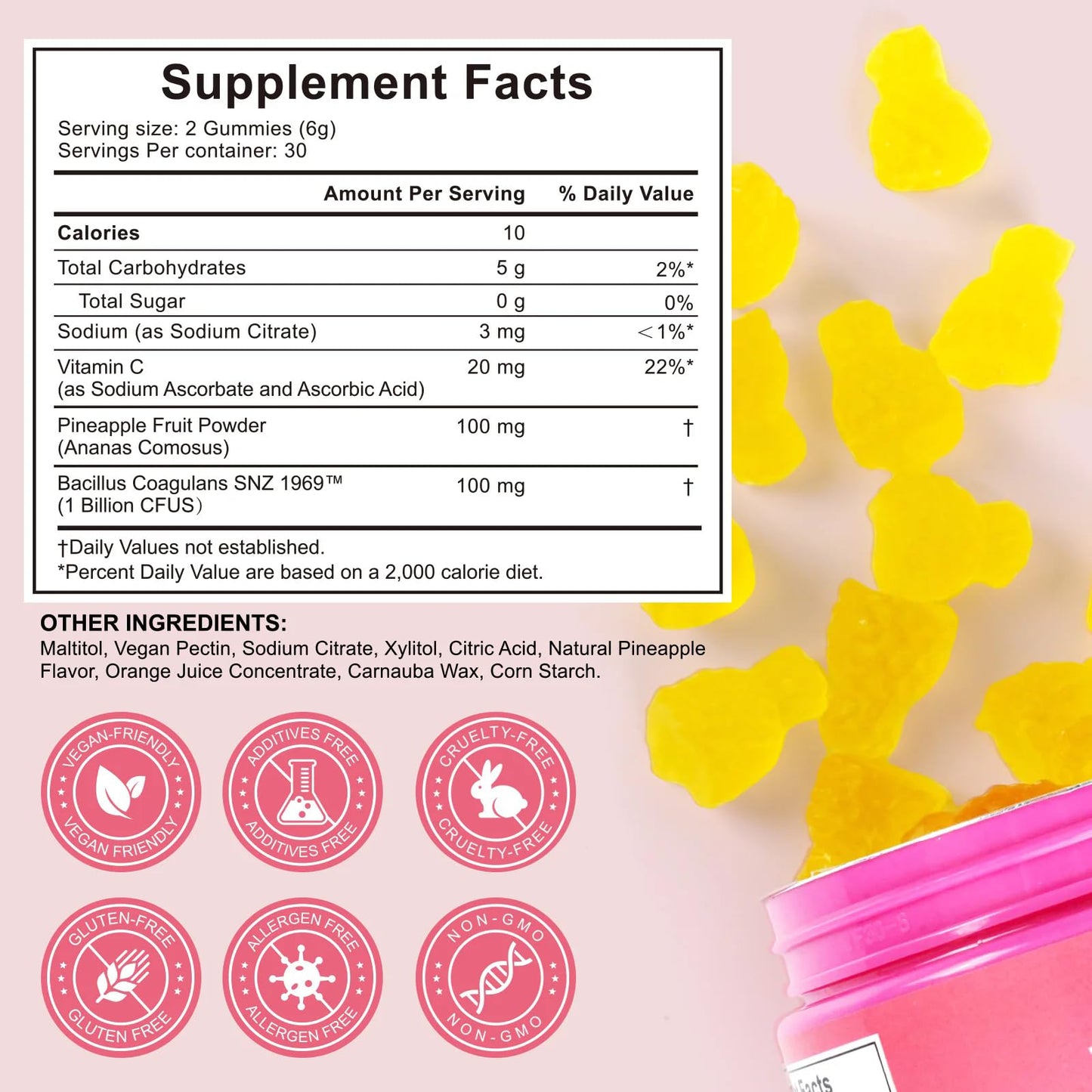 ADSBJUX Vaginal Probiotics Pineapple Gummies for Women, 60 Count