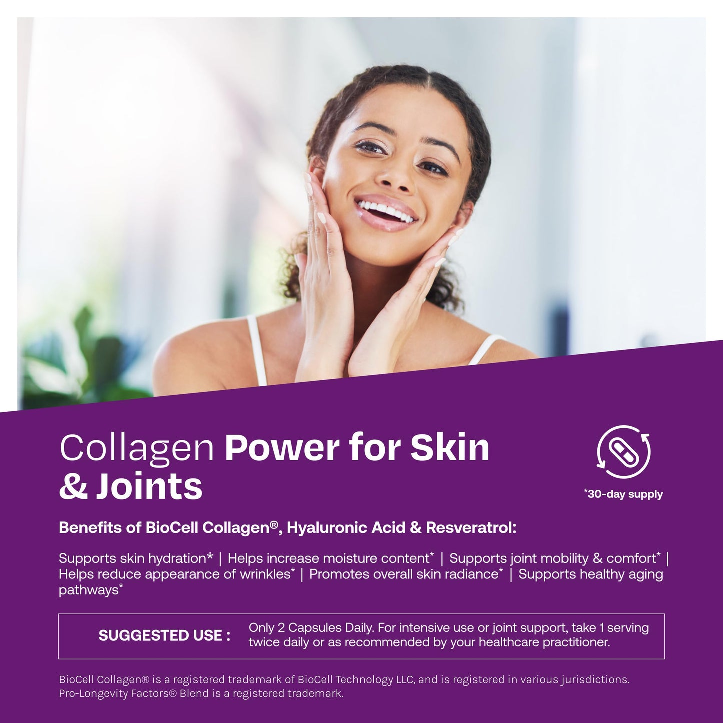ResVitale Collagen Enhance Beauty Supplement with Hyaluronic Acid & Resveratrol, 60 Capsules