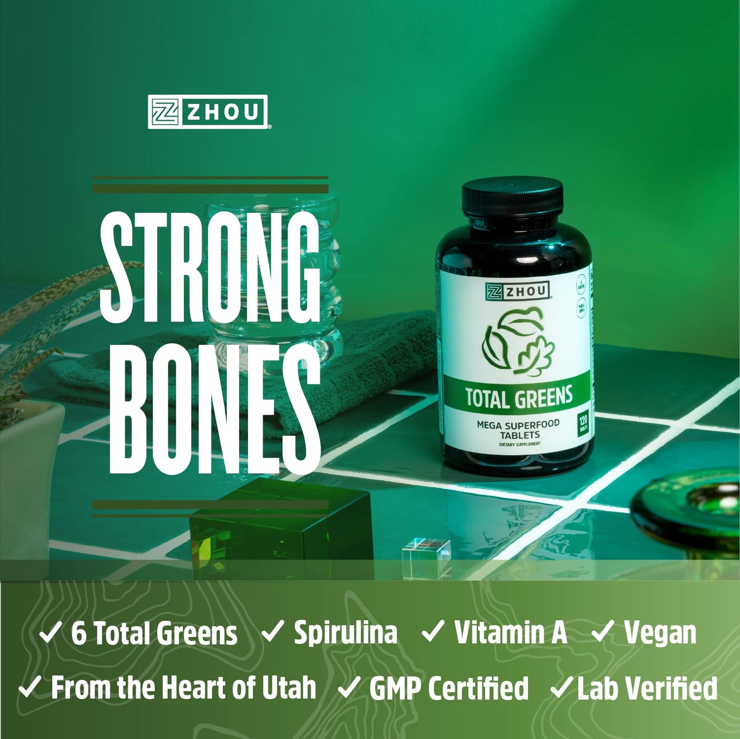 ZHOU Total Greens Super Greens Tablets, 120 Tablets