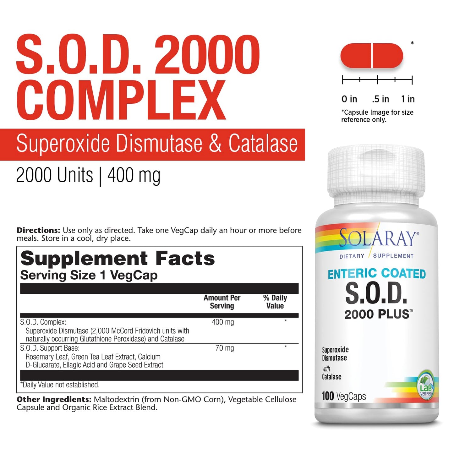 Solaray S.O.D. 2000 Plus Superoxide Dismutase (SOD) and Catalase Antioxidant Supplement Capsule, 100 Count
